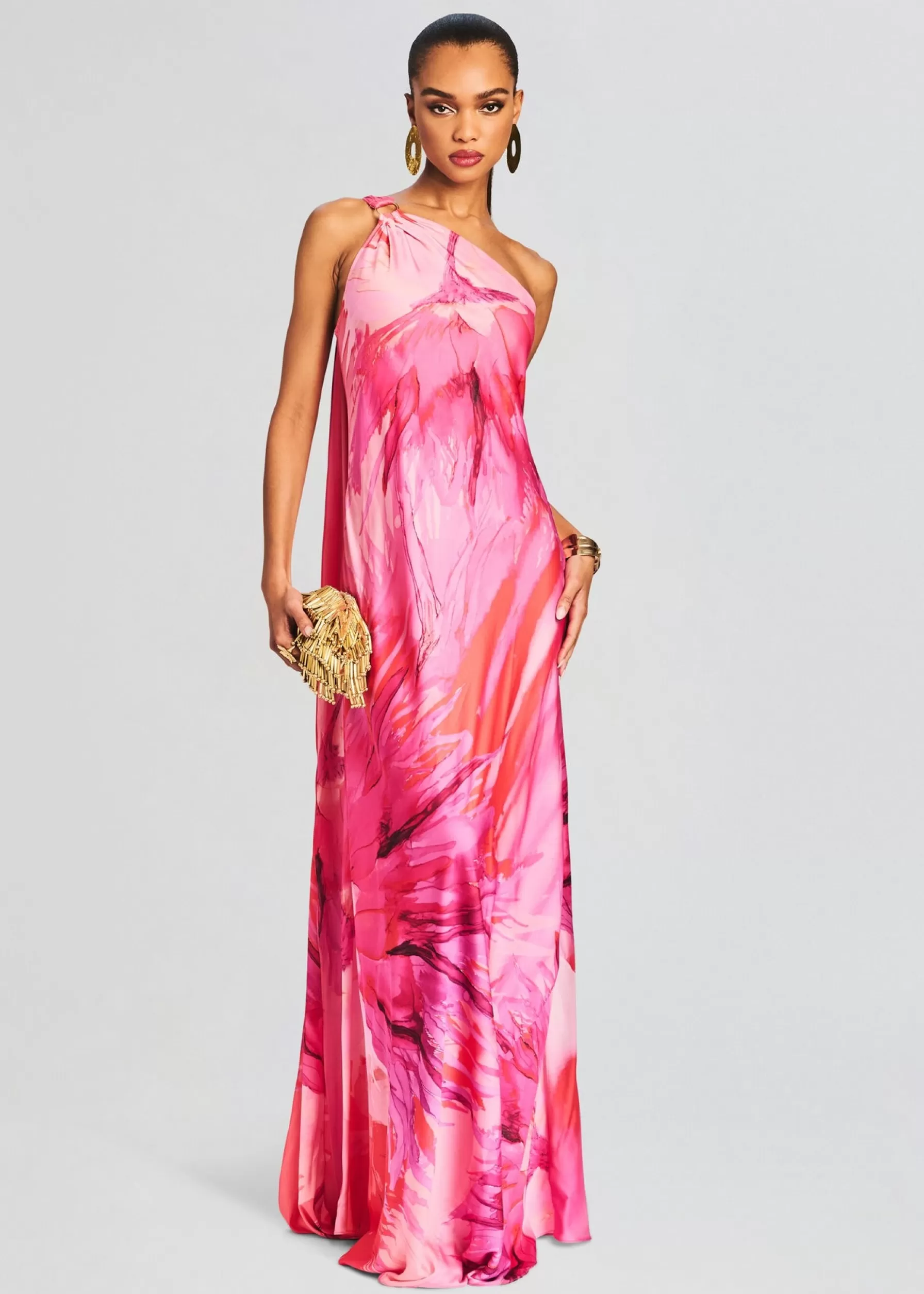 Retrofete Abira One Shoulder Long Dress Pink Hot