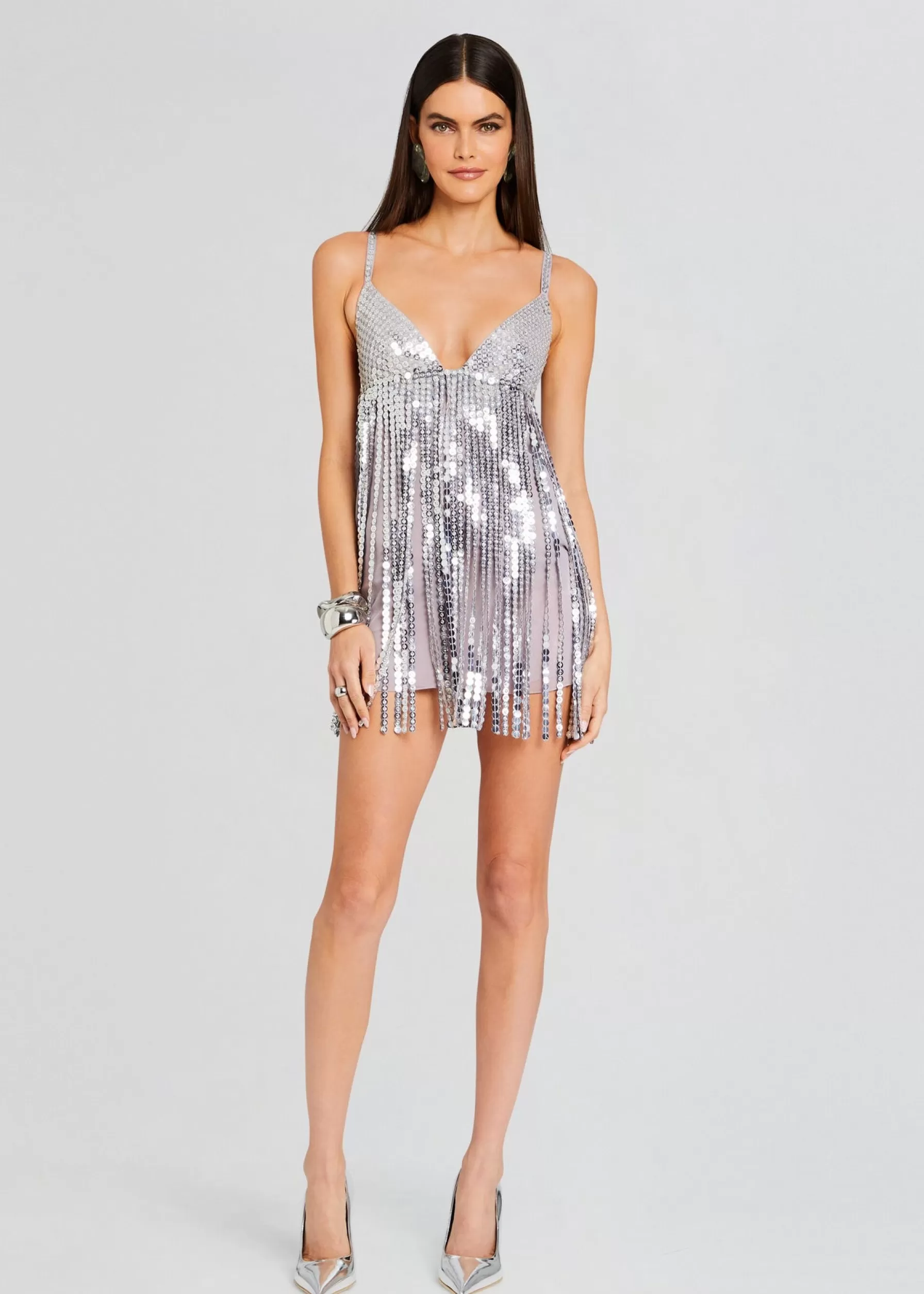 Retrofete Alva Embellished Fringe Dress Mink Grey Shop