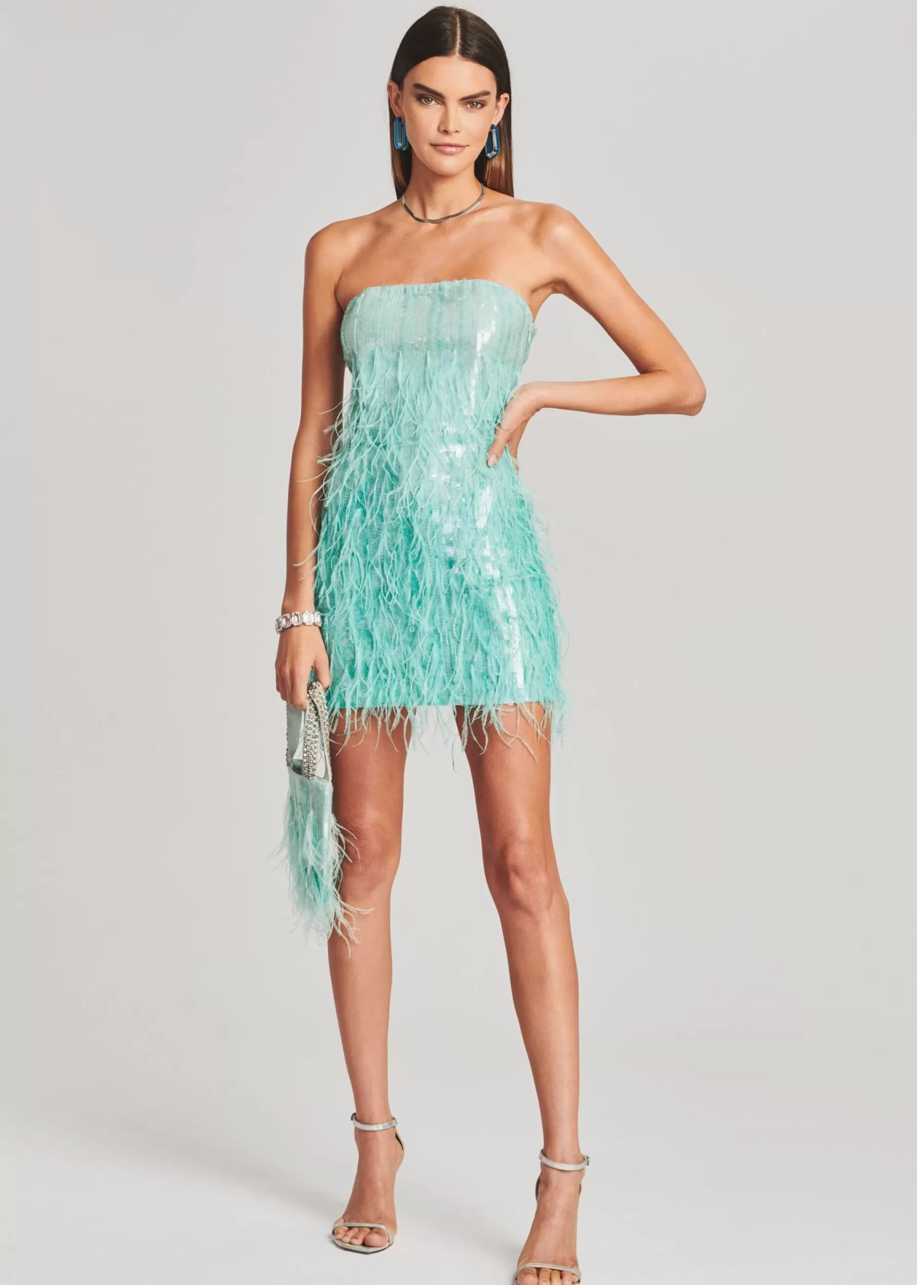 Retrofete Anastasia Sequin Feather Dress Turquoise Powder Store