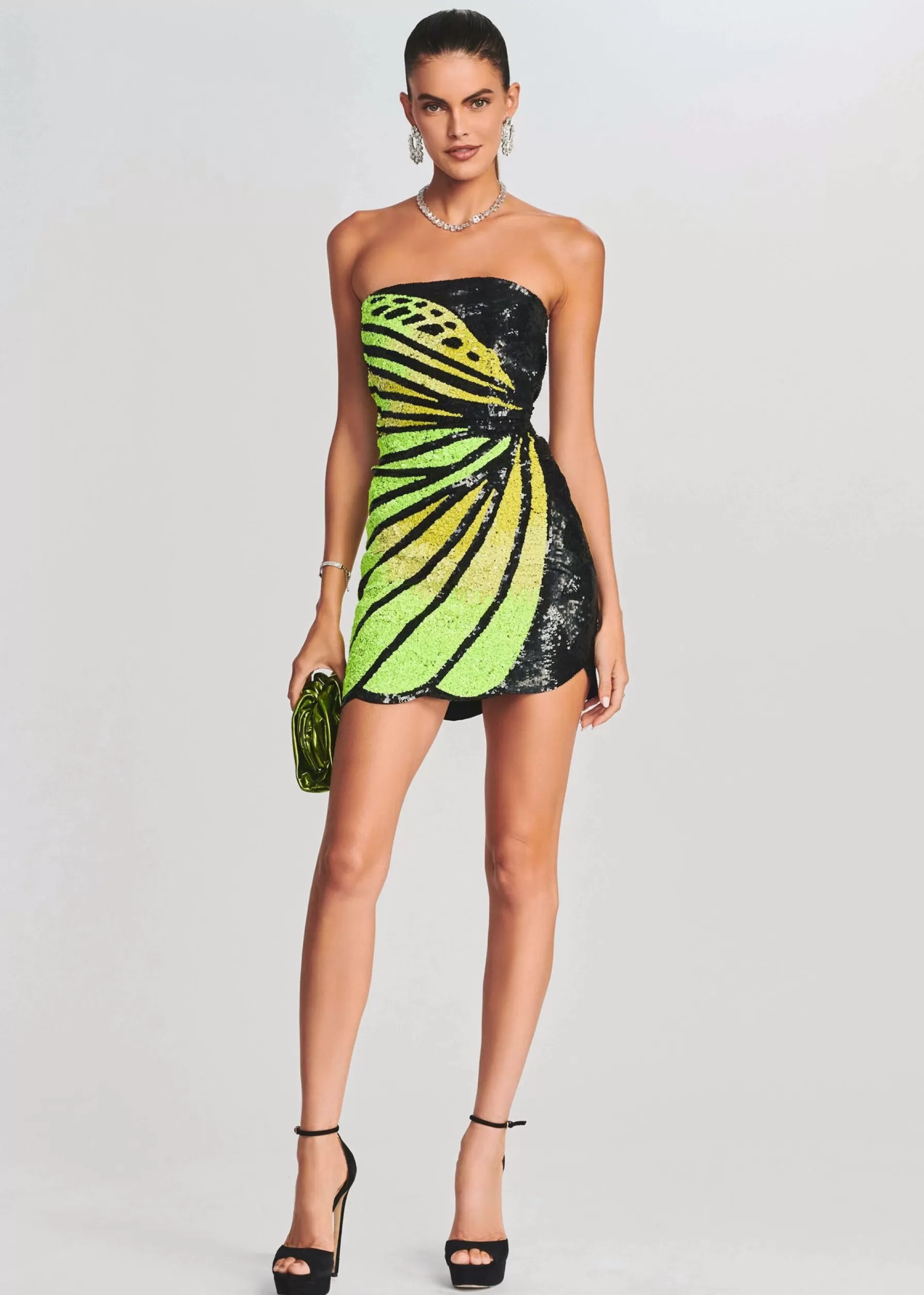 Retrofete Arabelle Sequin Dress Black/Neon Yellow Sale