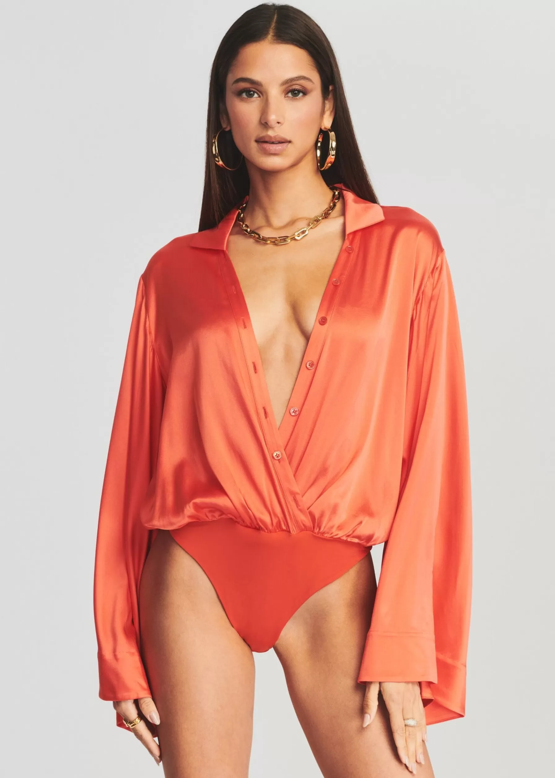 Retrofete Avalon Silk Bodysuit Hot Coral Best Sale