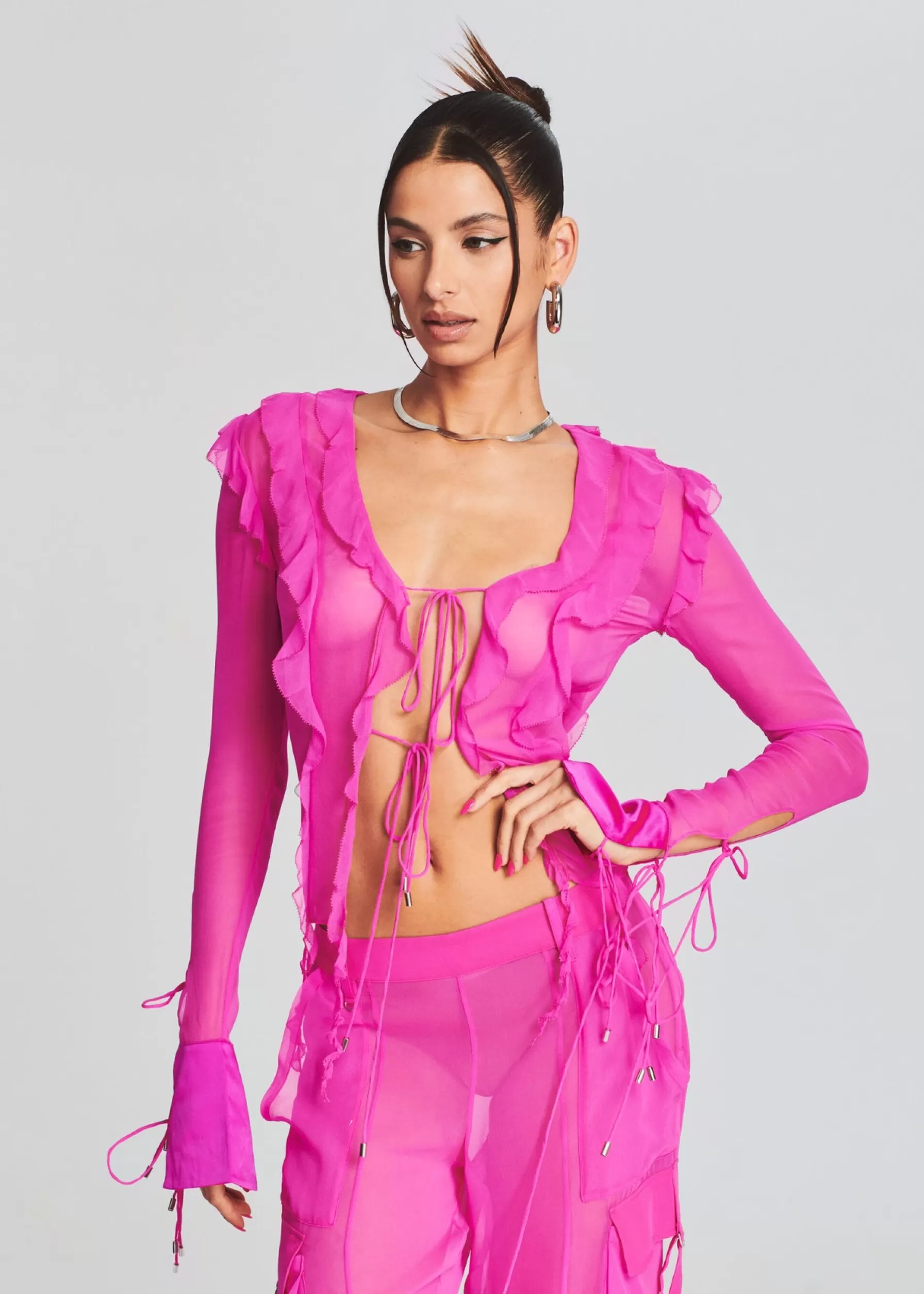 Retrofete Aviva Silk Chiffon Blouse Neon Pink Discount