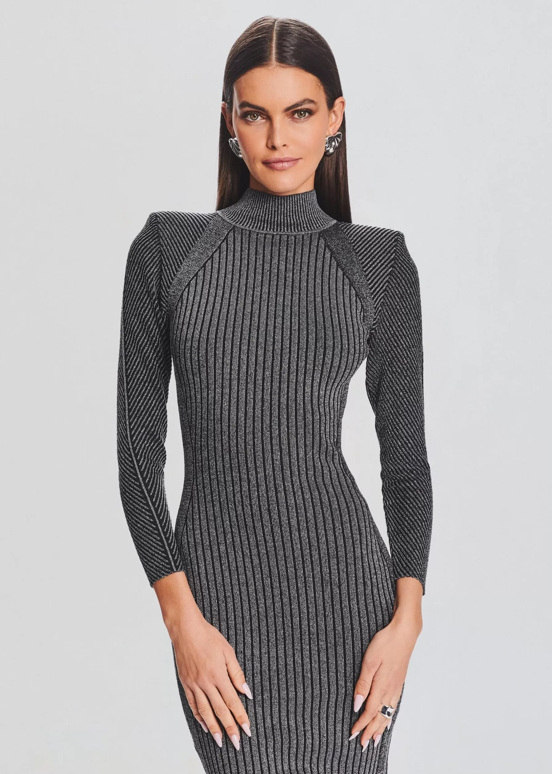 Retrofete Aylin Rib Knit Dress Metallic Black/Silver Discount