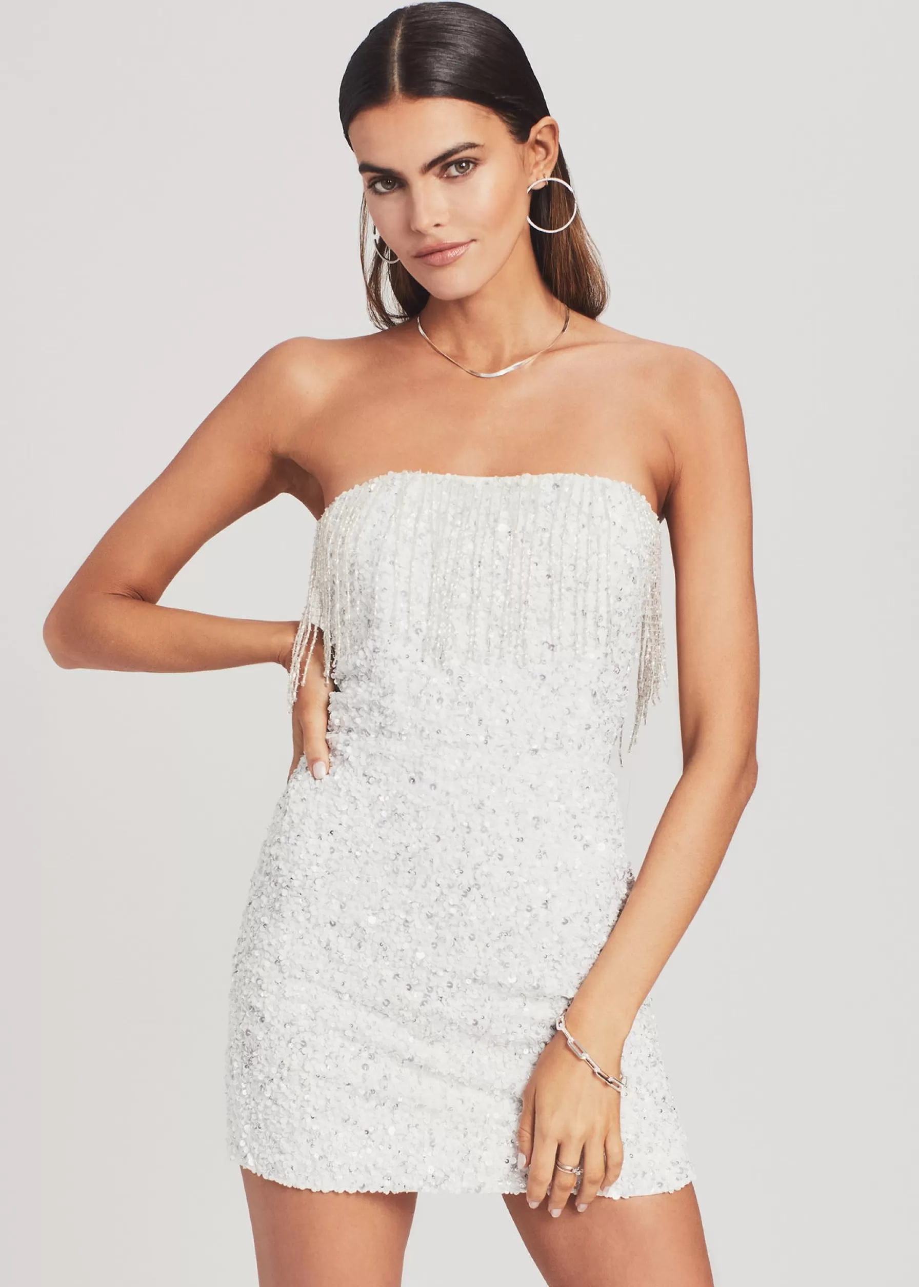 Retrofete Cassandra Sequin Fringe Dress Silver/White Store