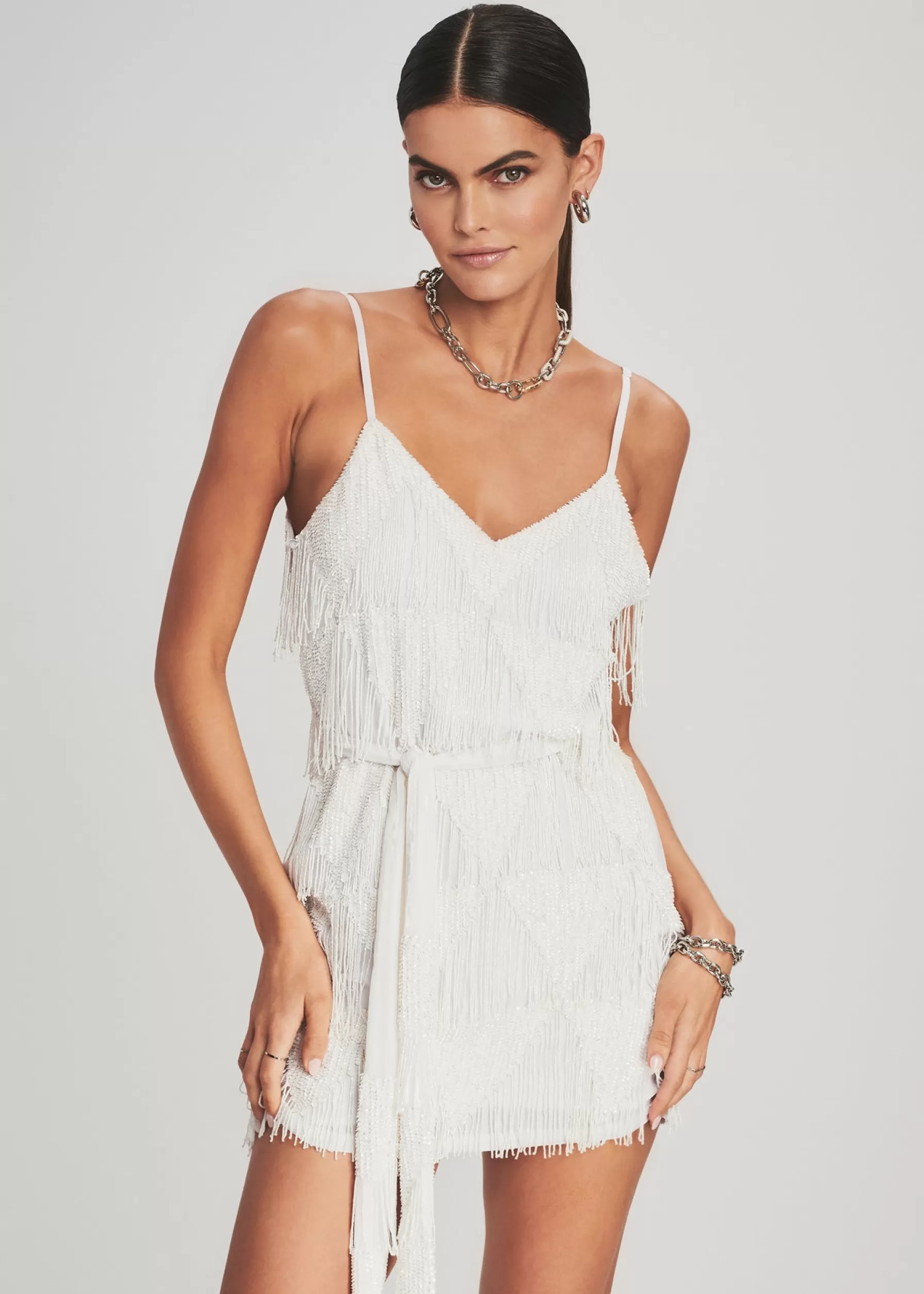 Retrofete Claire Sequin Fringe Dress White Fringe Store