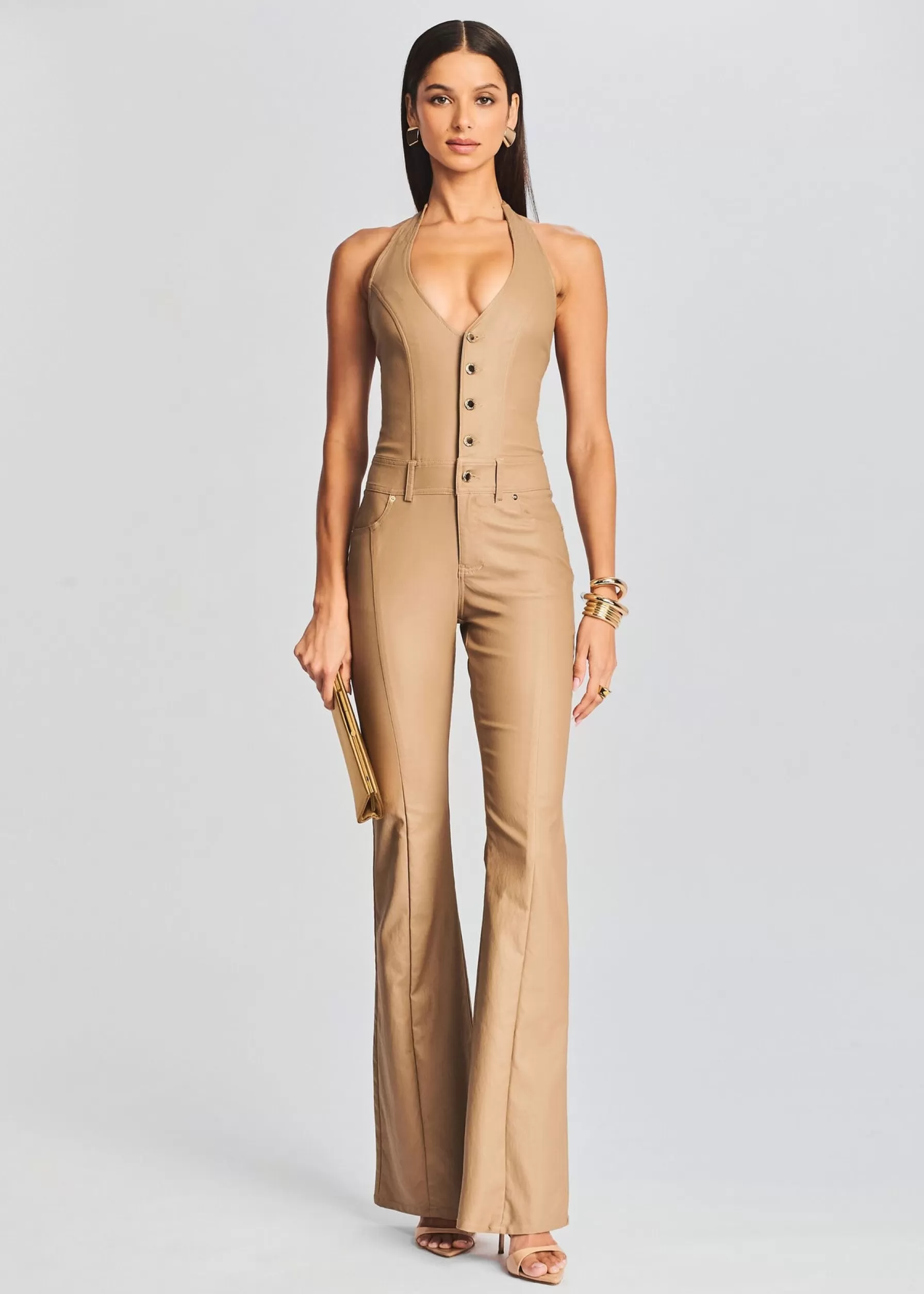 Retrofete Cynthia Coated Denim Jumpsuit Coated Tannin Store