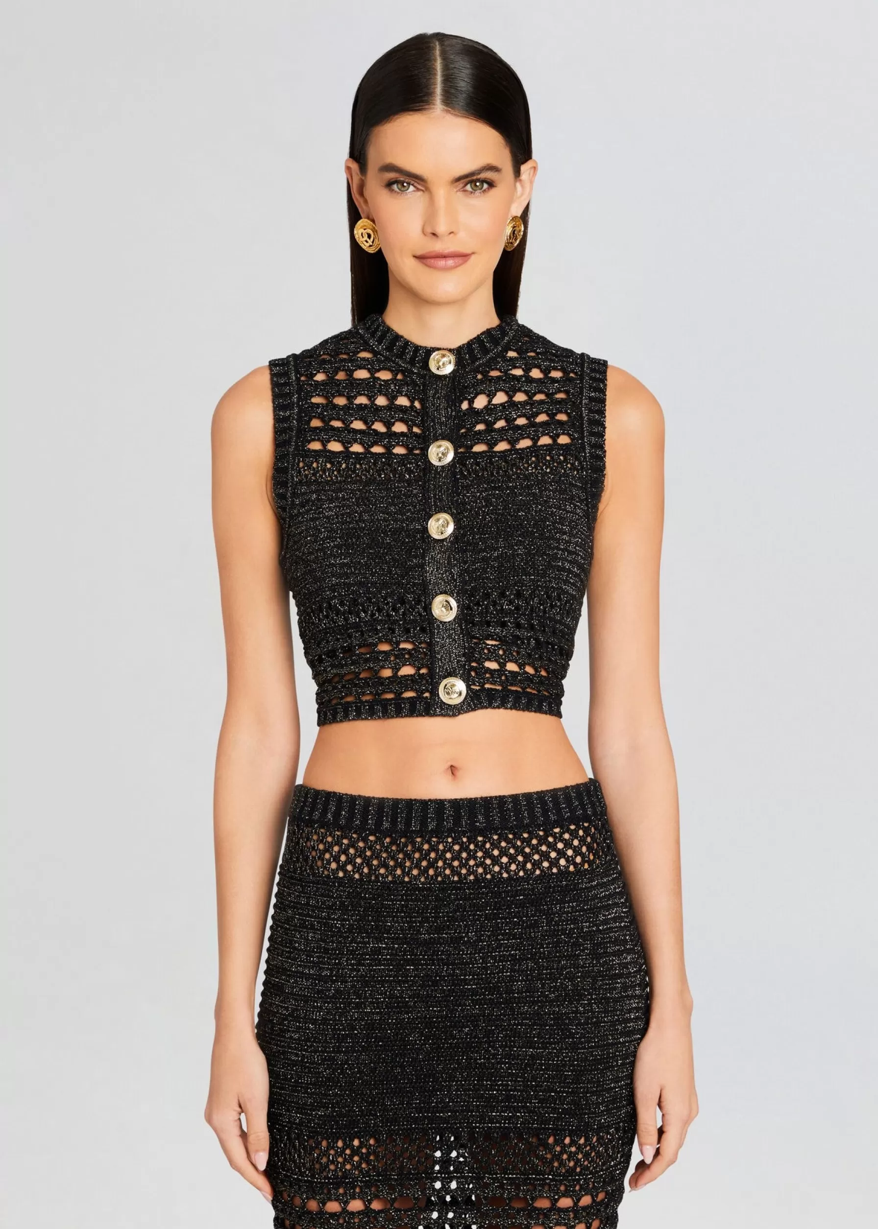 Retrofete Delma Knit Crochet Top Black/Gold New