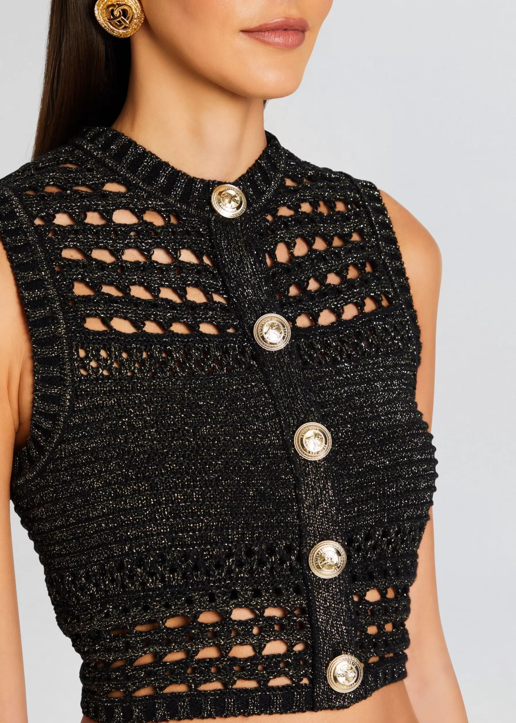 Retrofete Delma Knit Crochet Top Black/Gold New