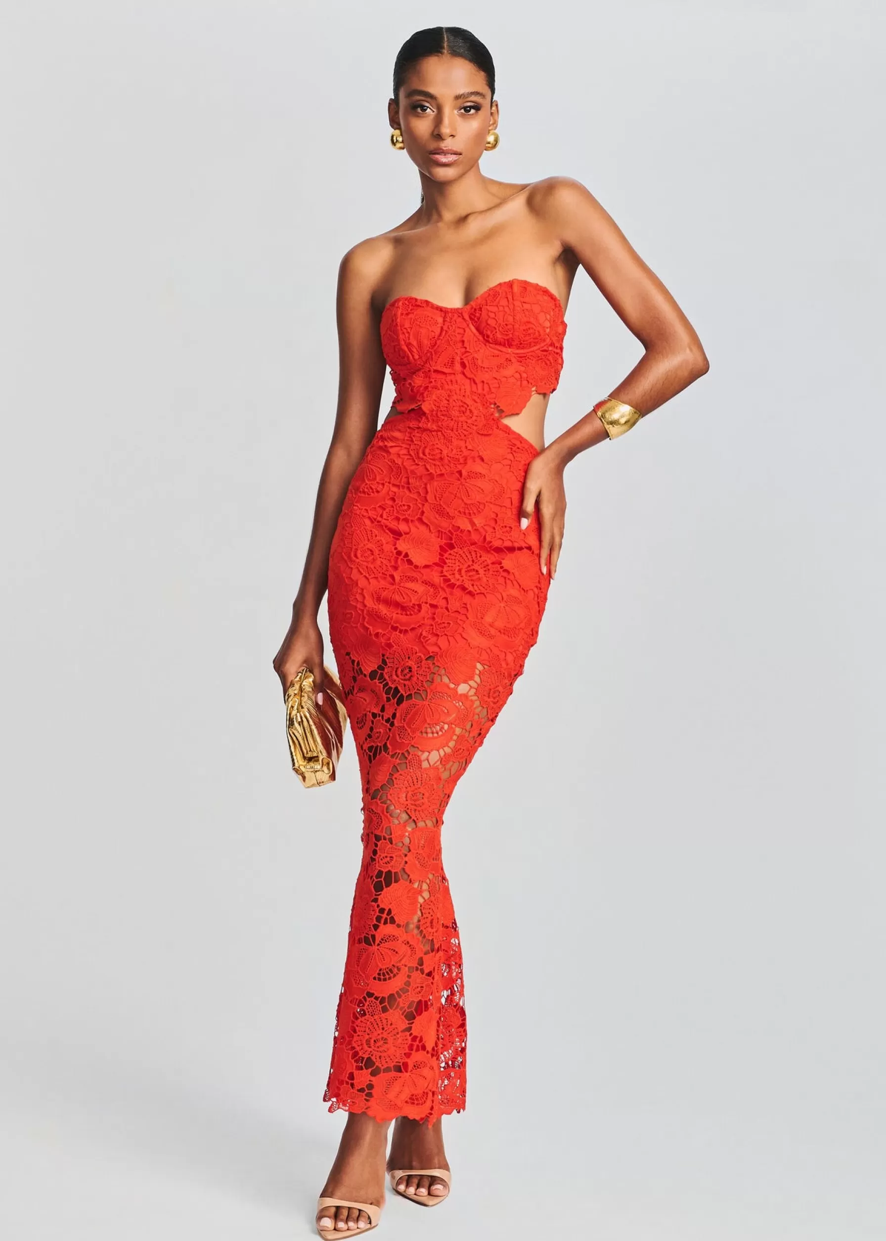 Retrofete Eliza Lace Maxi Dress Blood Orange Flash Sale