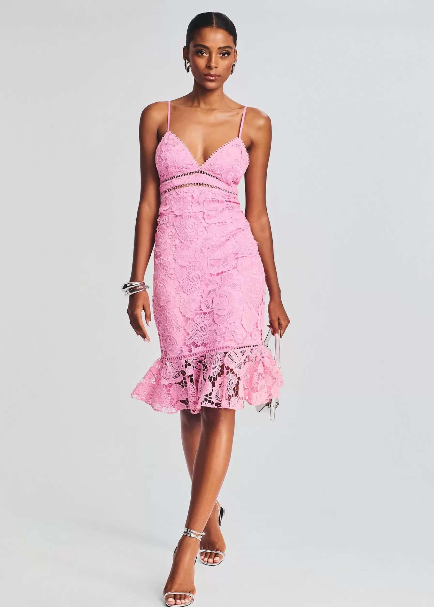 Retrofete Eliza Lace Midi Dress Pink Sale