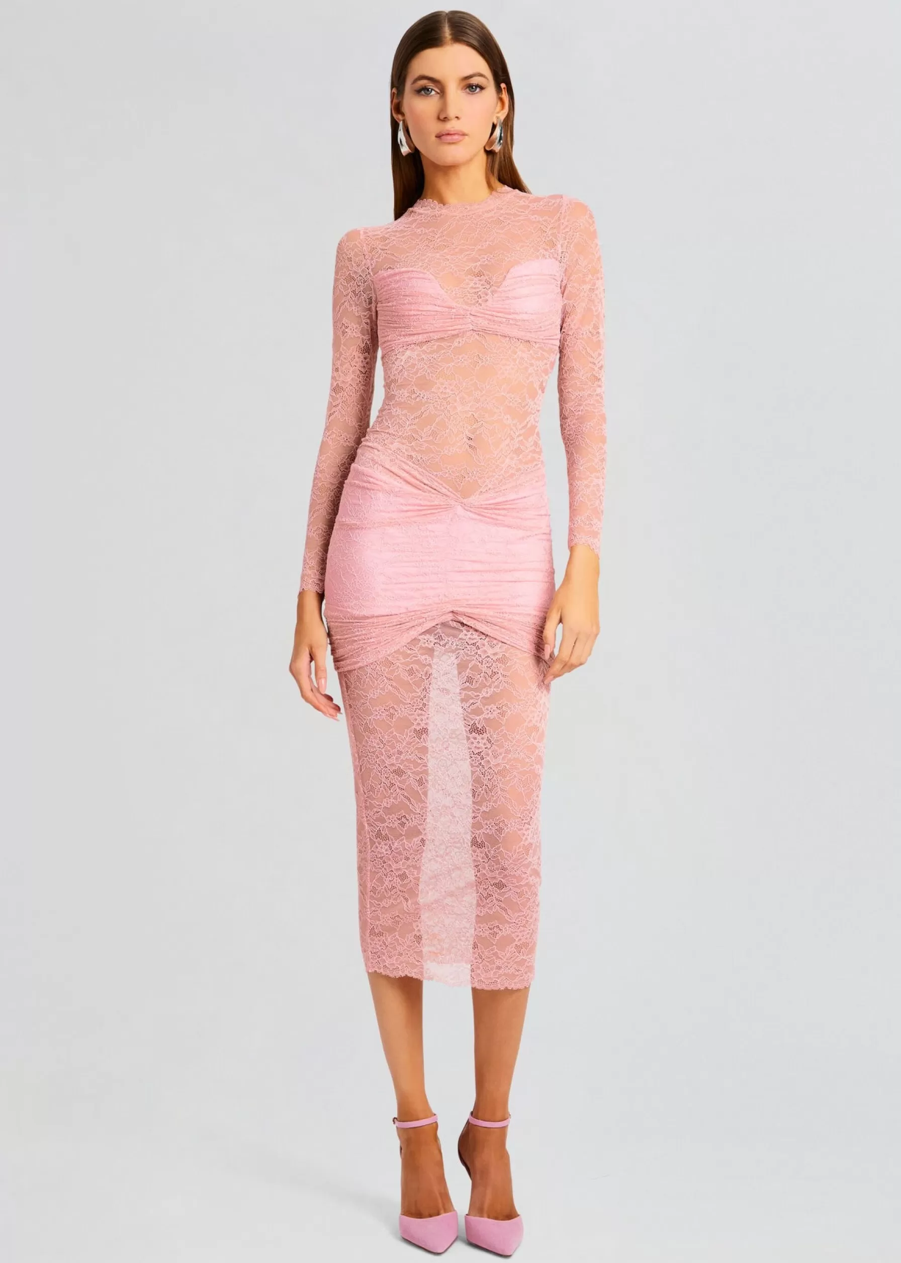 Retrofete Ellie Lace Midi Dress Baby Pink Shop