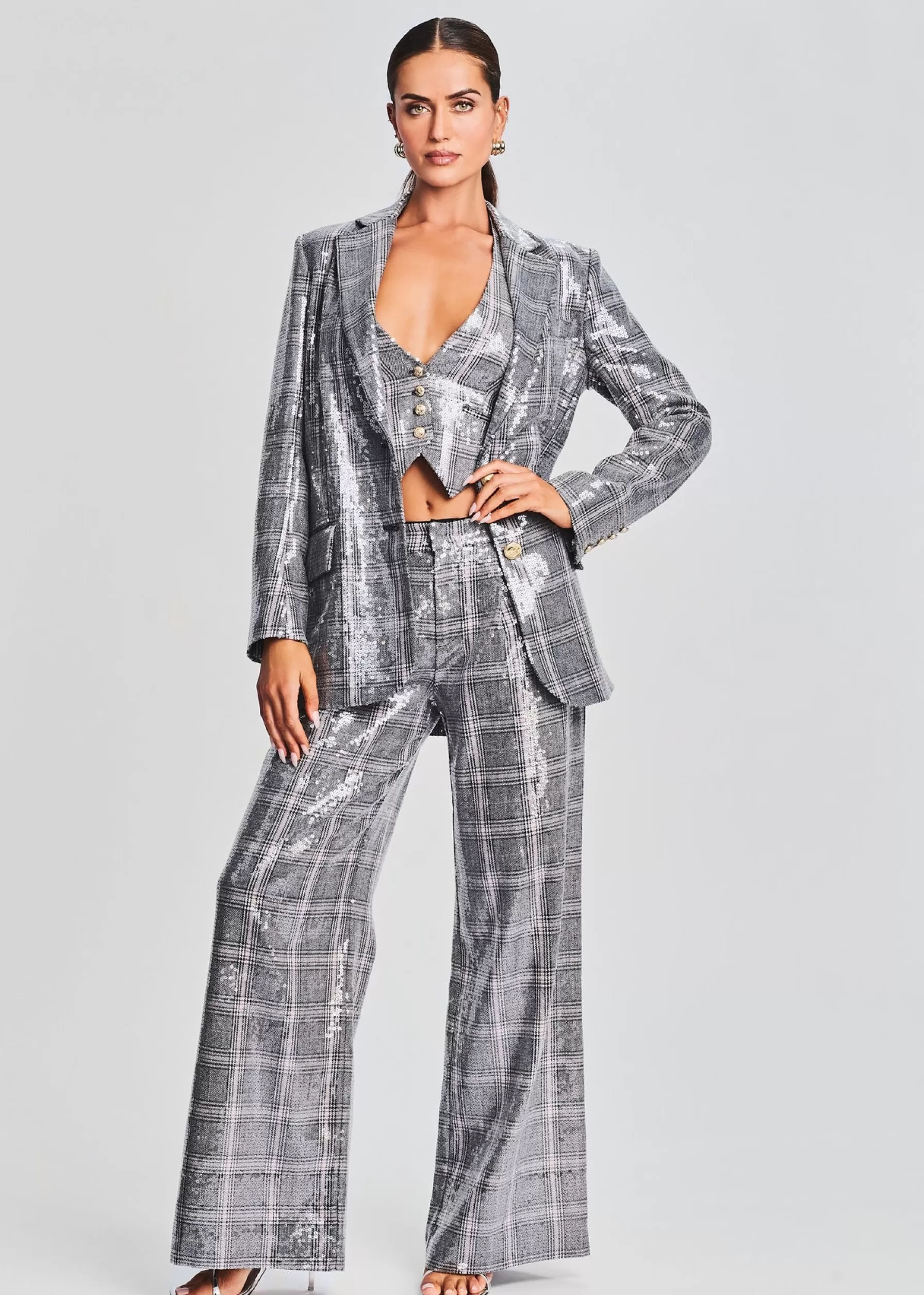 Retrofete Enid Sequin Blazer Grey Plaid Store