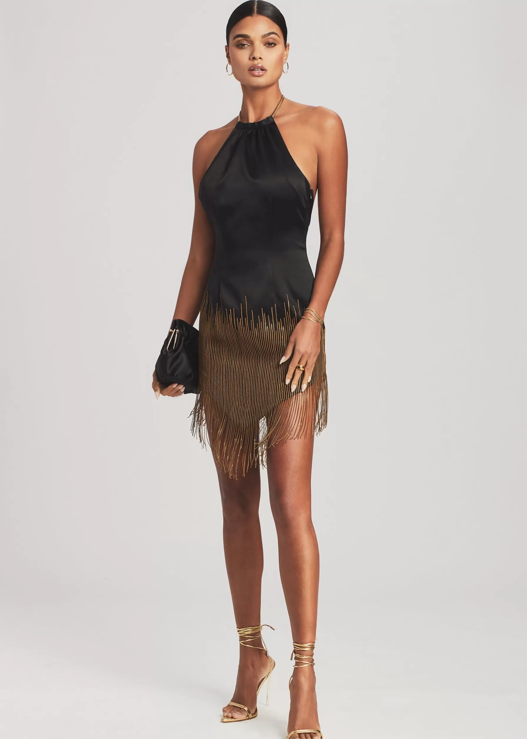 Retrofete Eos Embellished Fringe Dress Black/Gold Best Sale