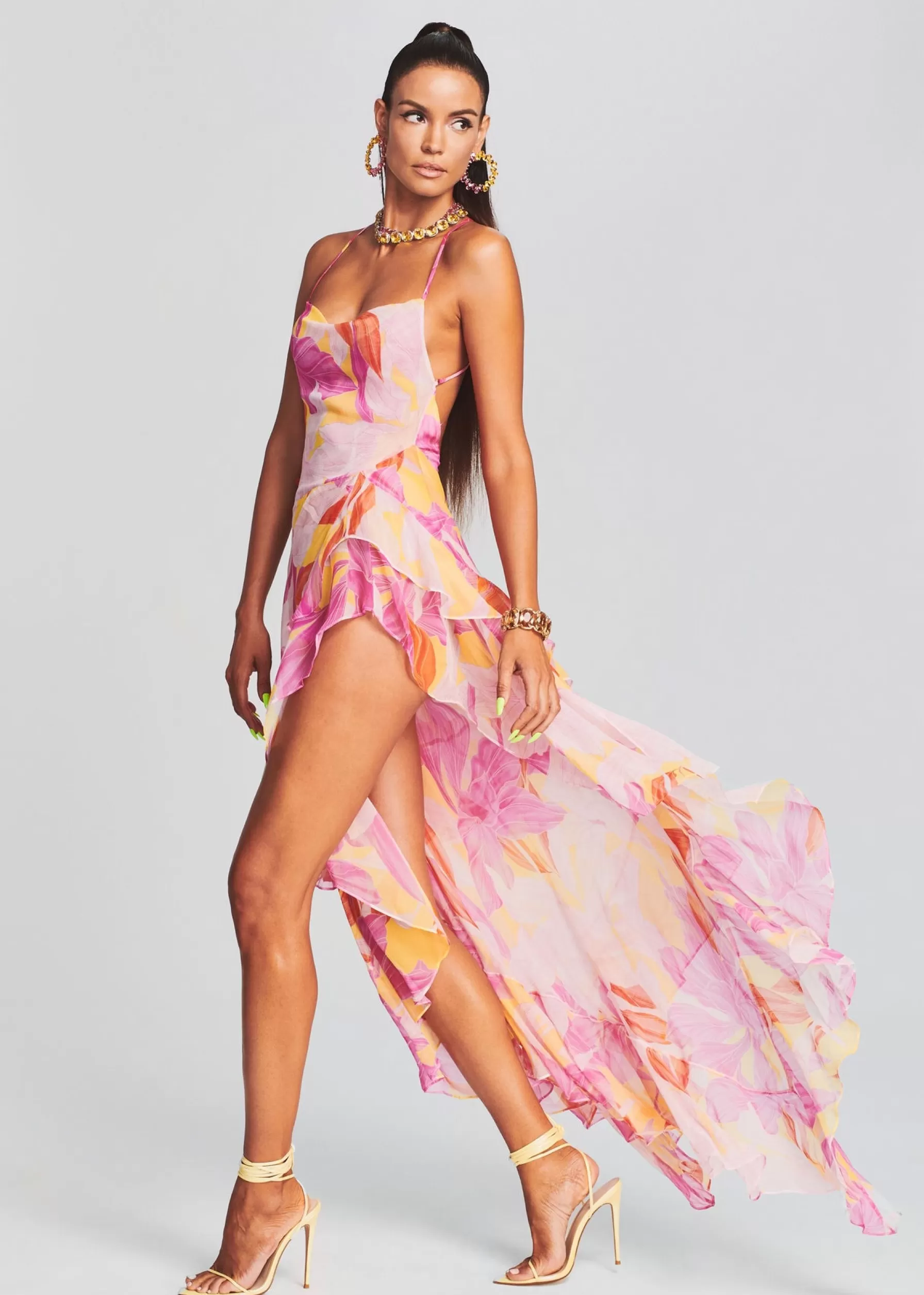 Retrofete Fatima Silk Dress Botanical Floral Hot