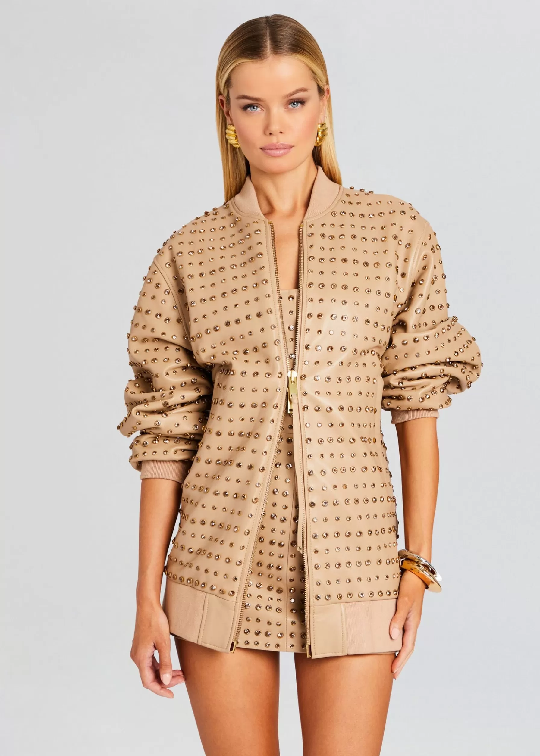 Retrofete Gianna Embellished Leather Jacket Nude Fashion