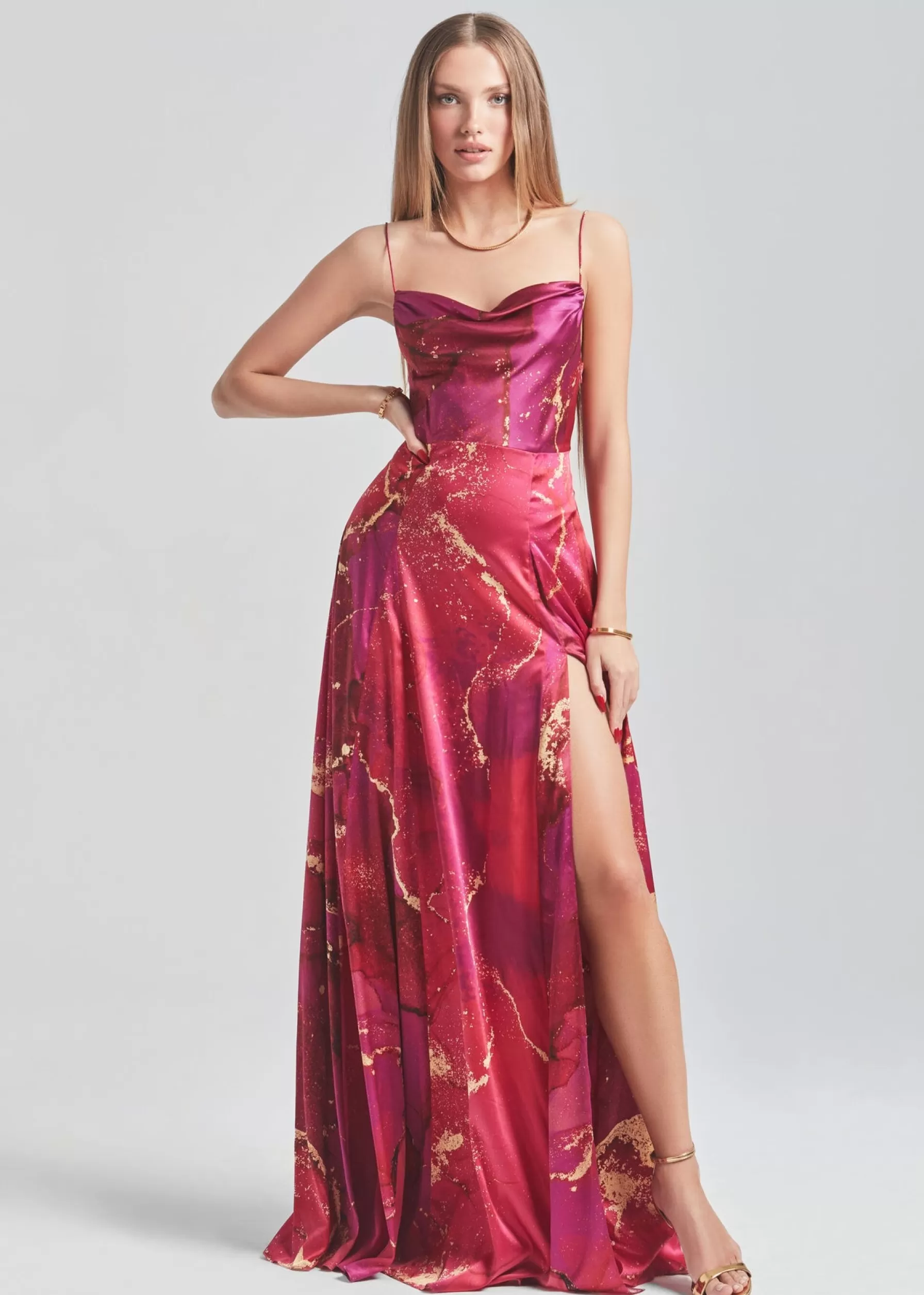 Retrofete Gracie Silk Dress Red Watercolor Marble Discount