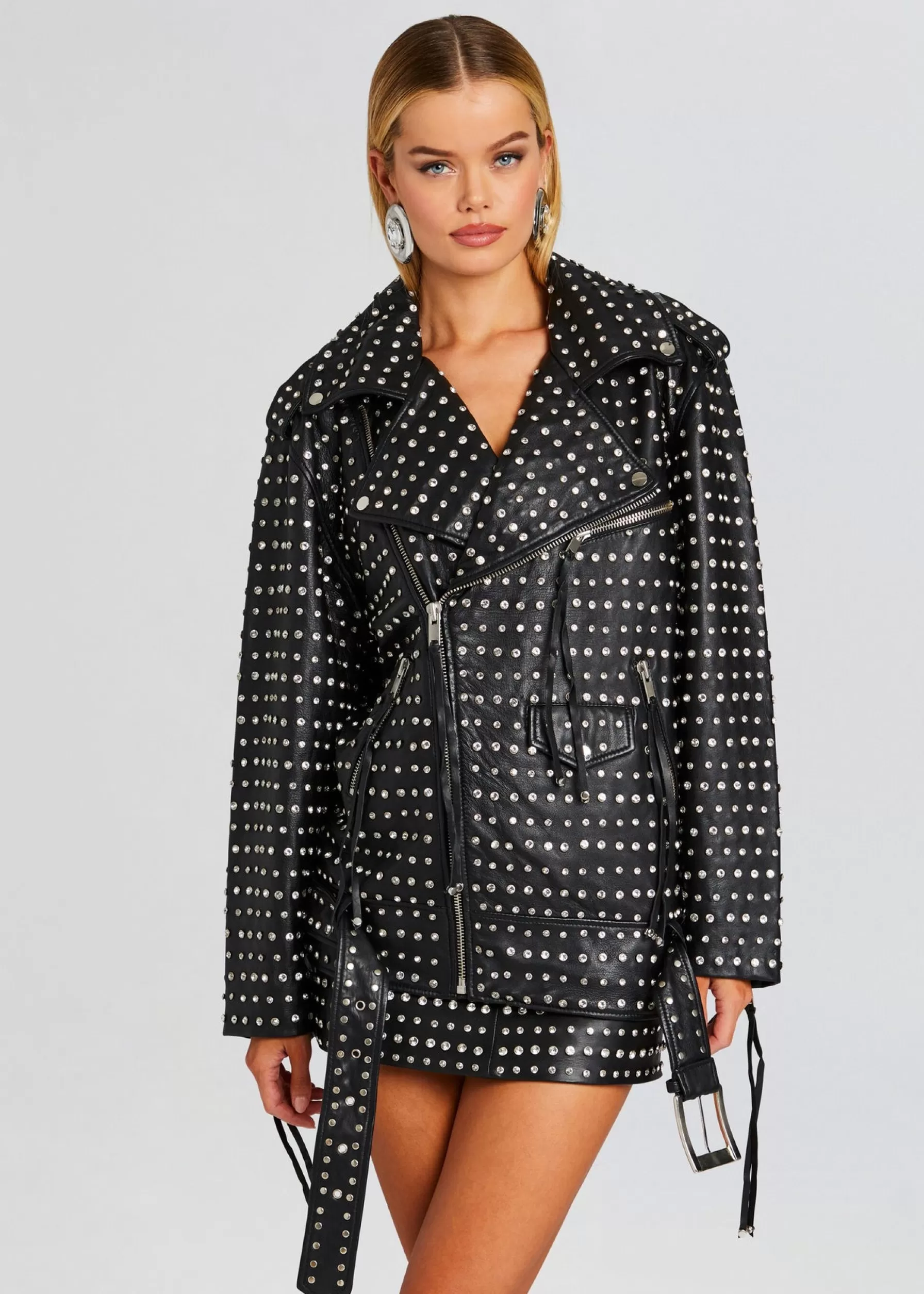 Retrofete Icon Embellished Leather Jacket Black/Crystal Clearance