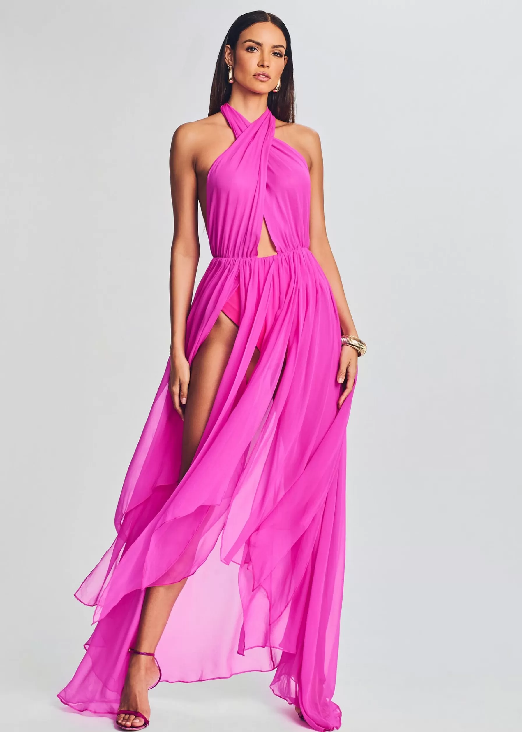 Retrofete Ina Silk Chiffon Dress Neon Pink Flash Sale