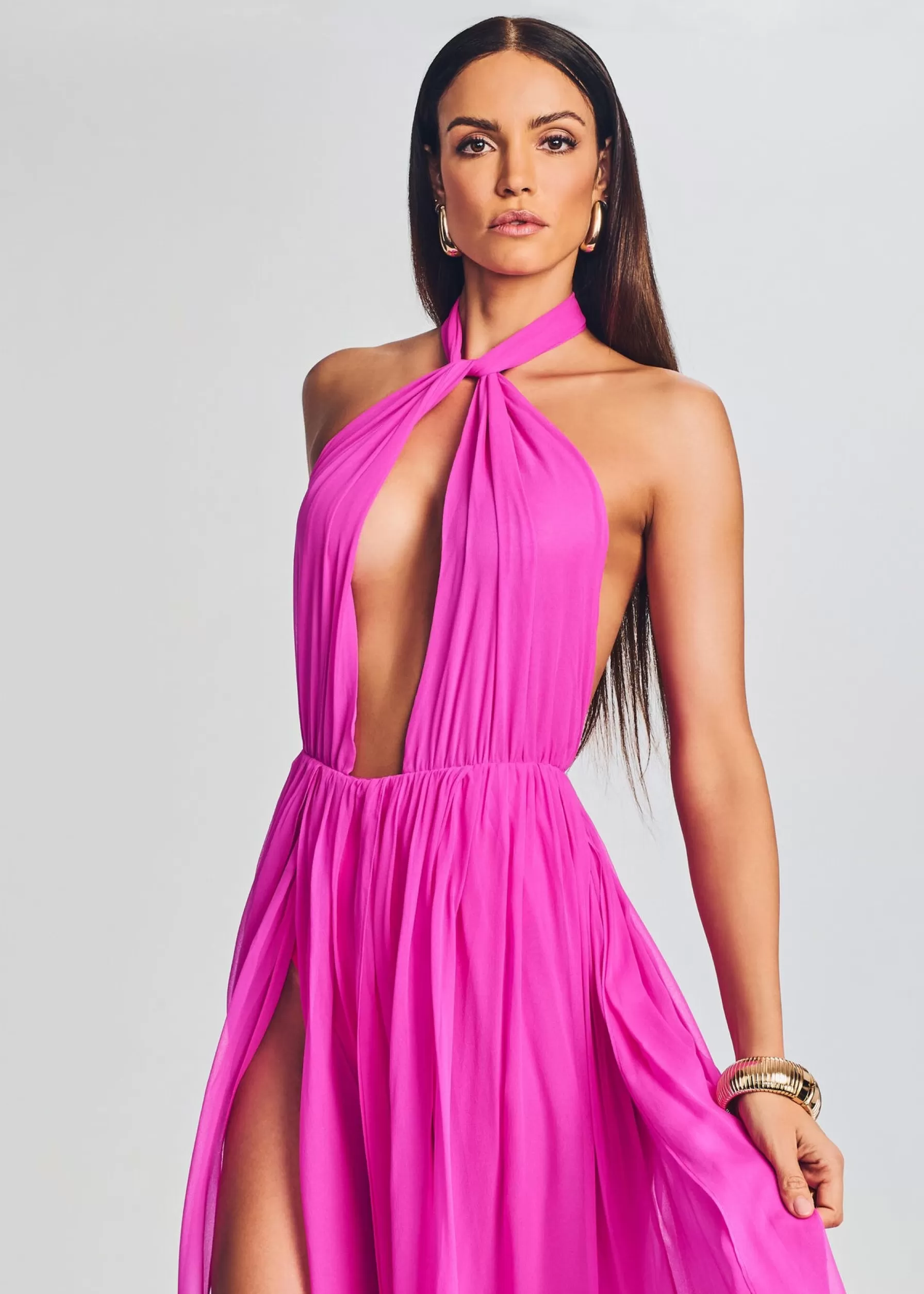 Retrofete Ina Silk Chiffon Dress Neon Pink Flash Sale