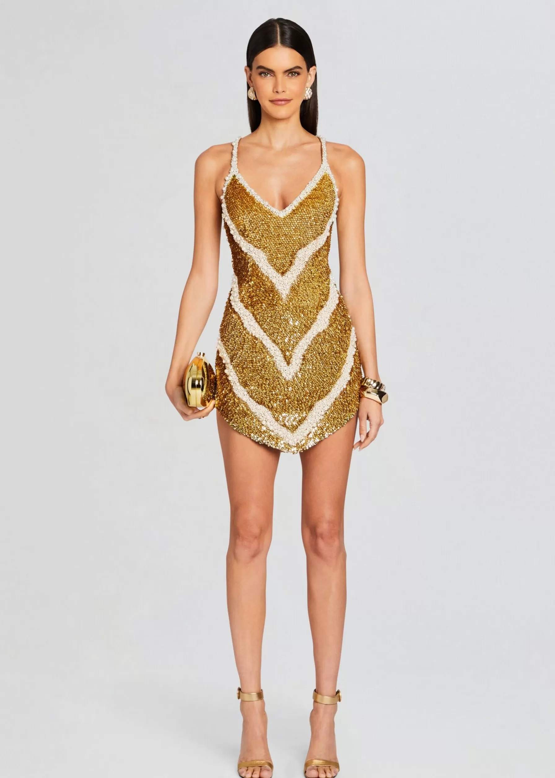 Retrofete Inessa Feather Sequin Dress Gold/White Online