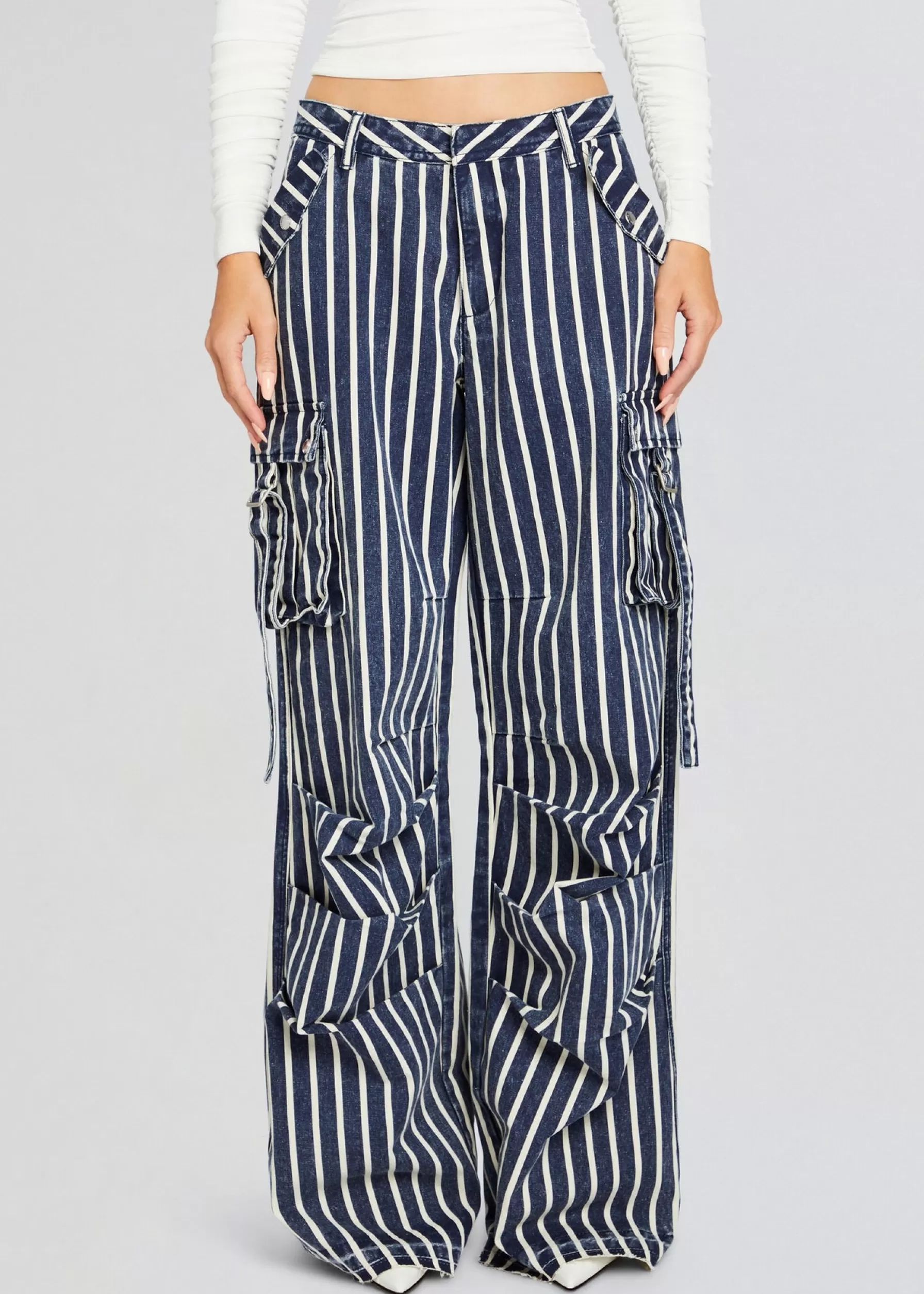 Retrofete Jane Cargo Pant Navy Stripe Sale