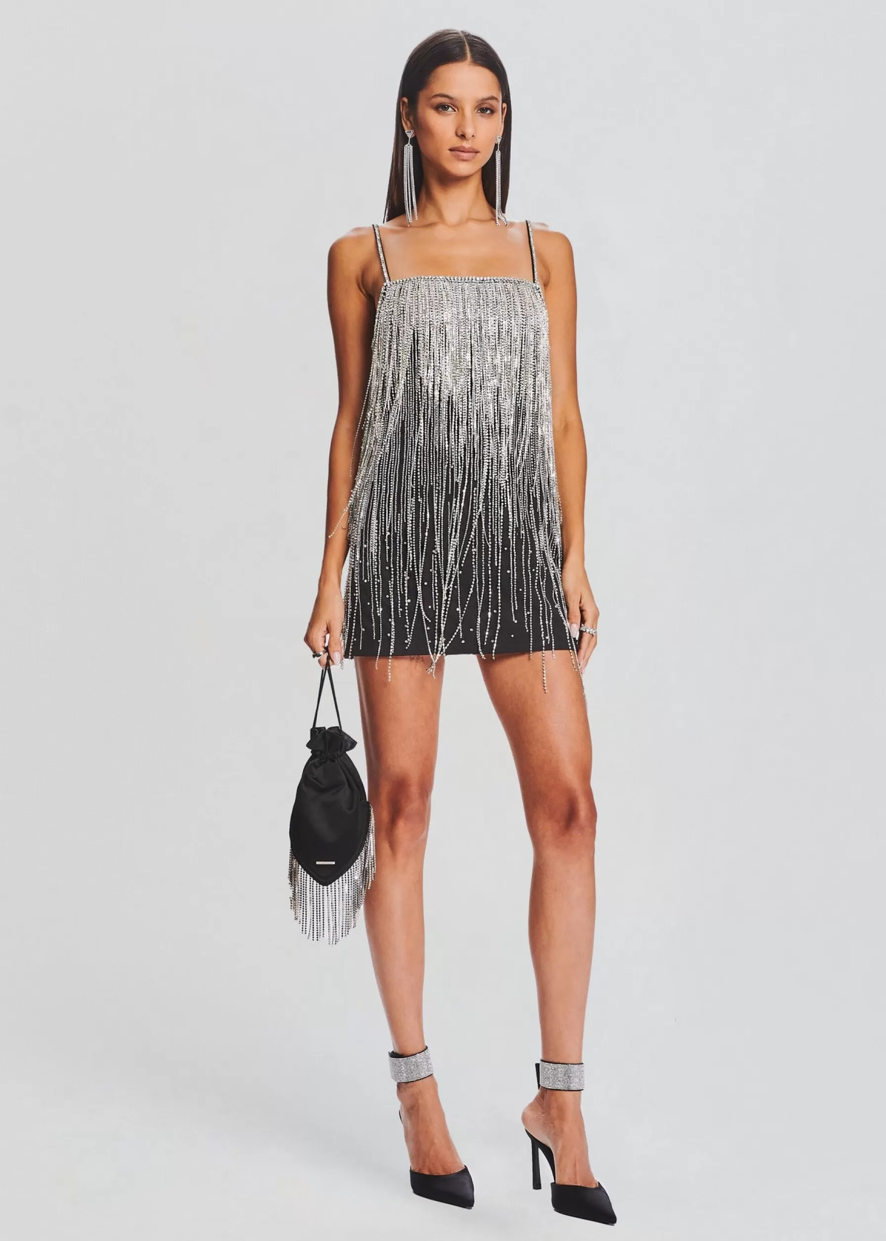 Retrofete Juliette Embellished Fringe Dress Black/Silver New