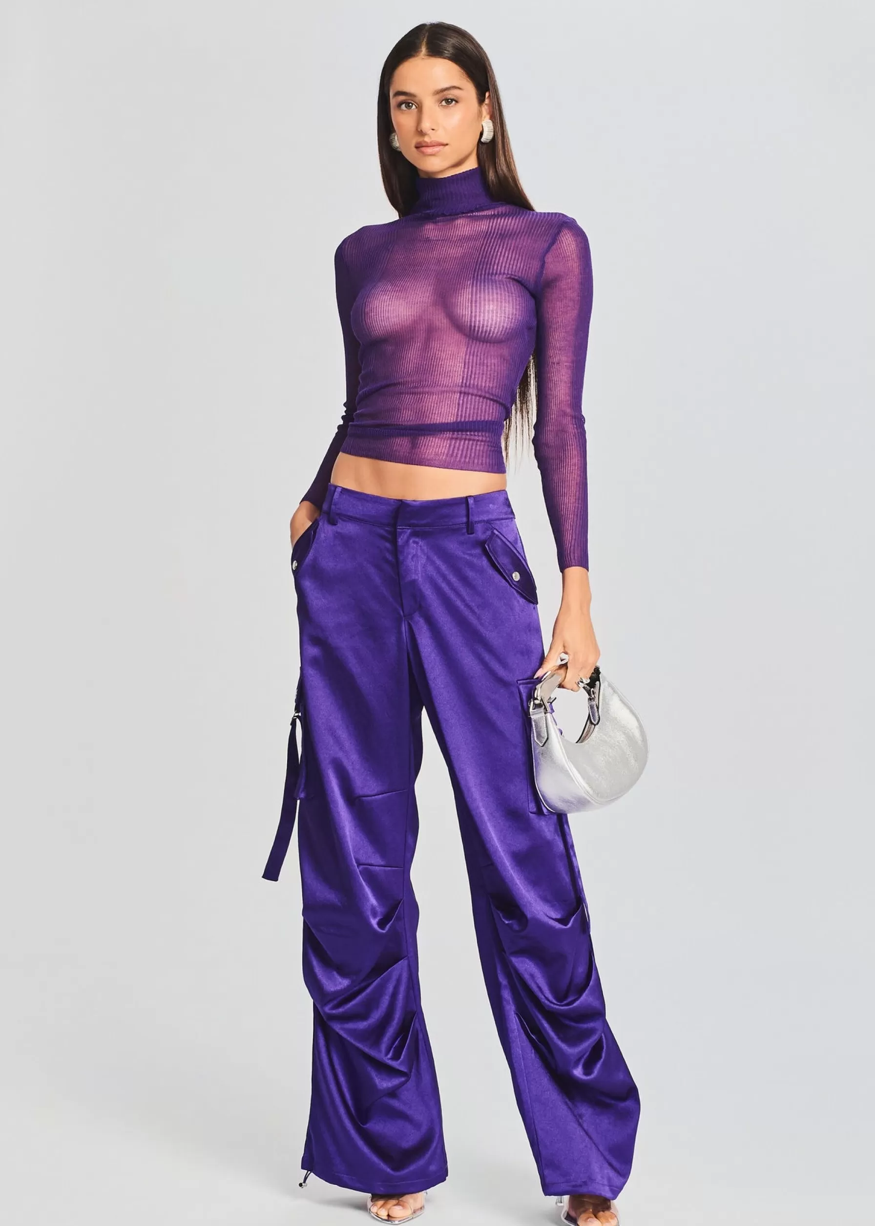 Retrofete Lai Satin Cargo Pant Violet Best Sale