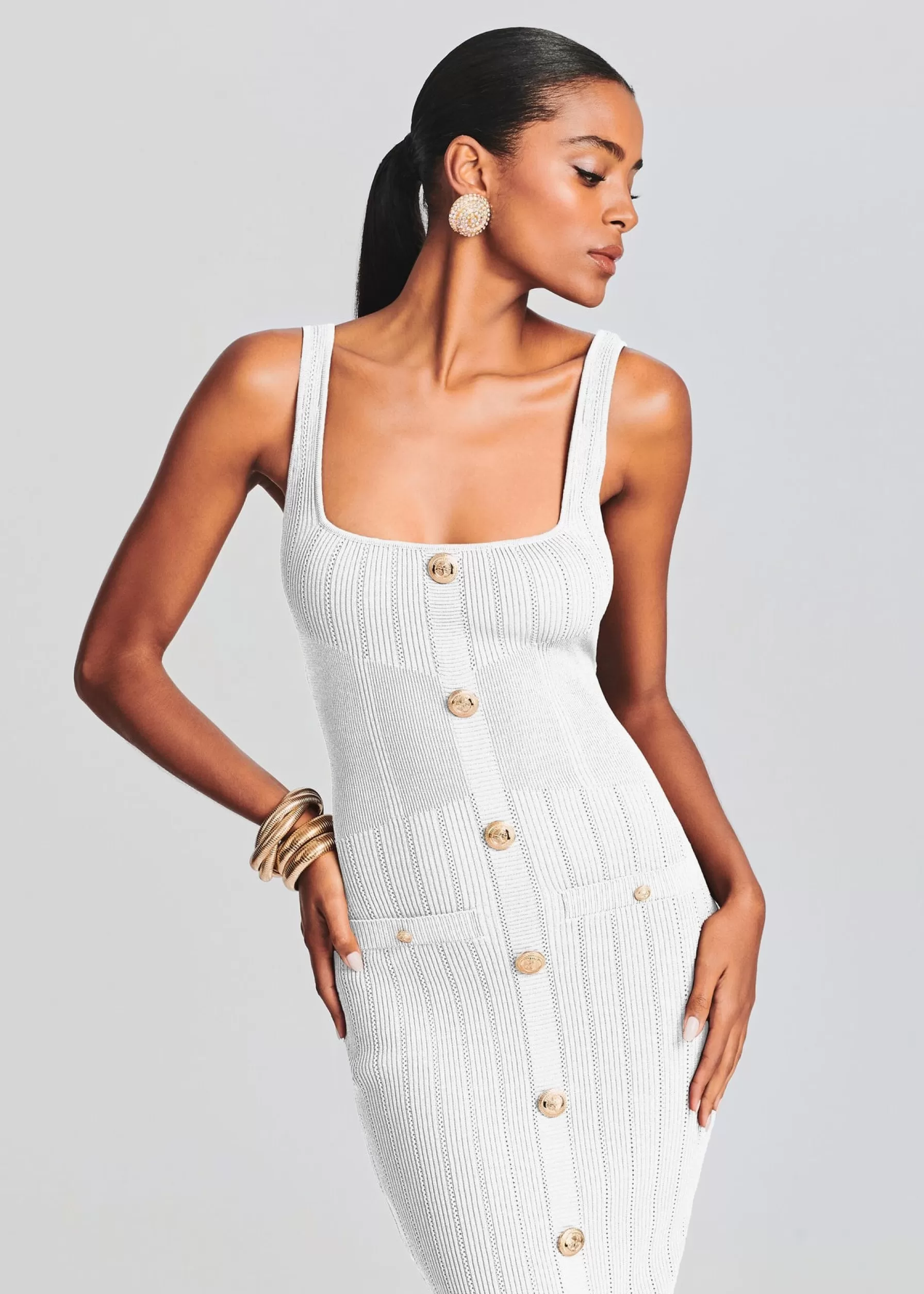 Retrofete Laney Dress White/Gold Cheap