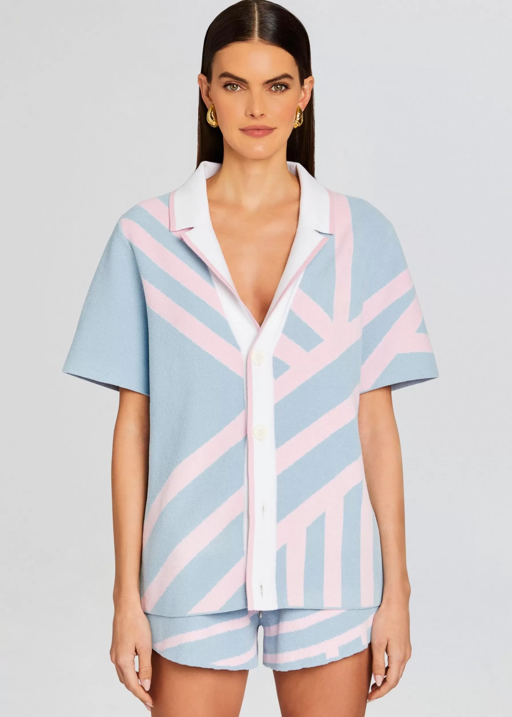 Retrofete Lei Shirt Jacquard Blue/Pink Hot