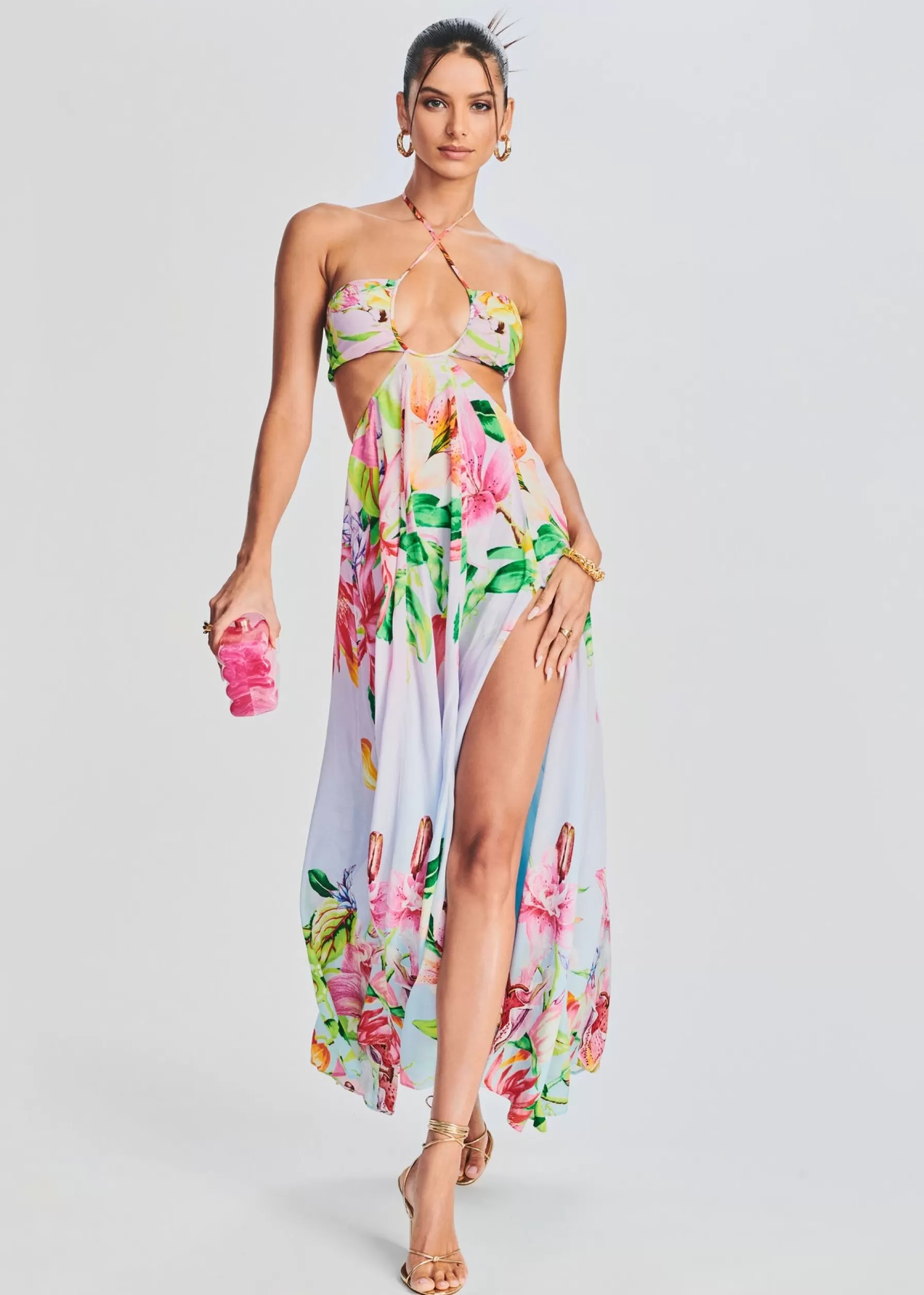 Retrofete Lora Long Dress Multicolor Hibiscus Flash Sale