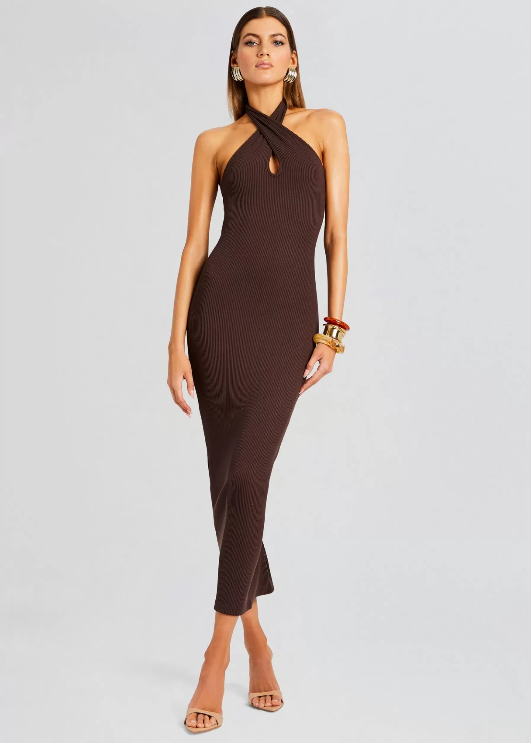 Retrofete Lozza Halter Neck Maxi Dress Brown Discount