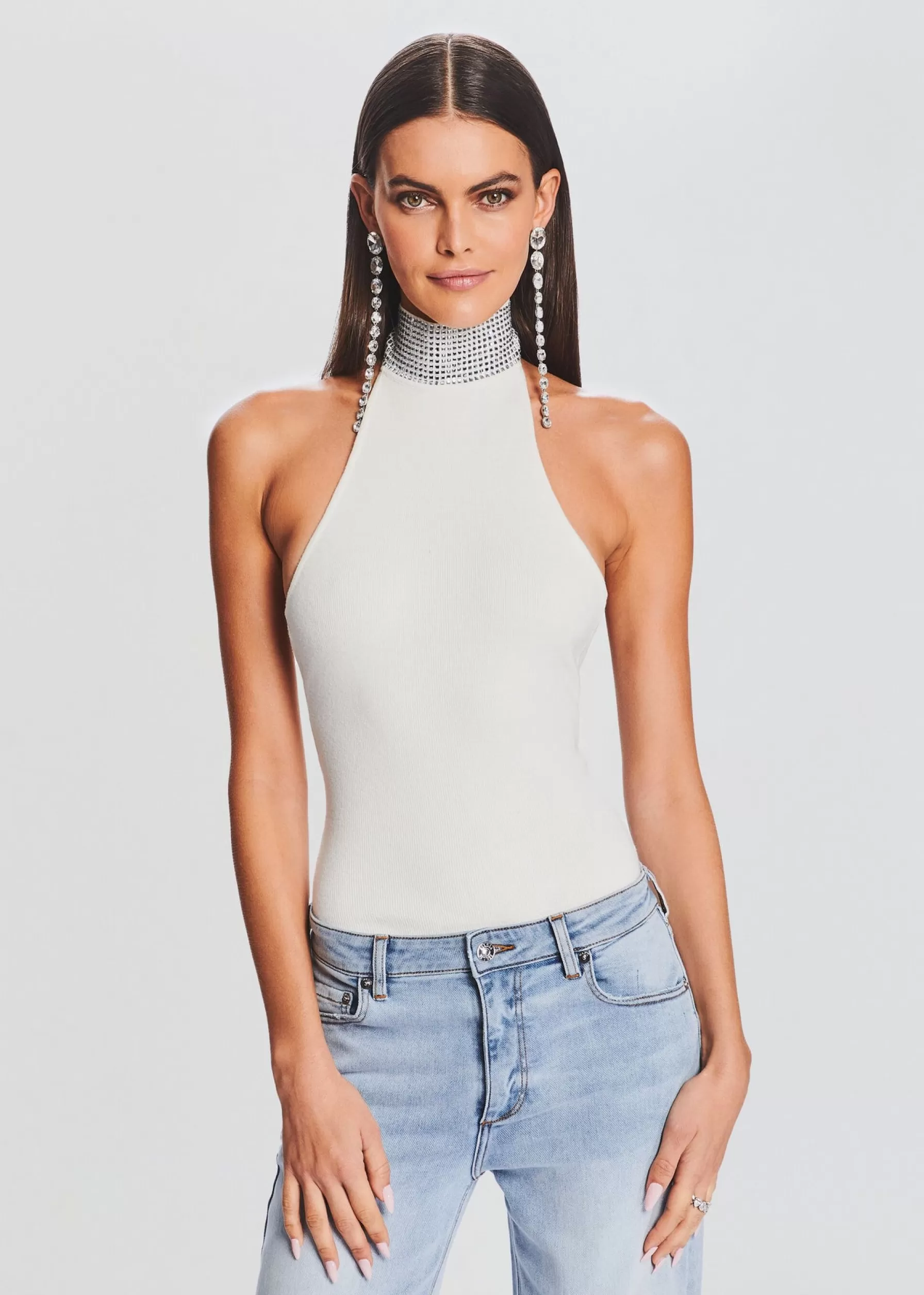 Retrofete Maci Embellished Knit Bodysuit White Flash Sale