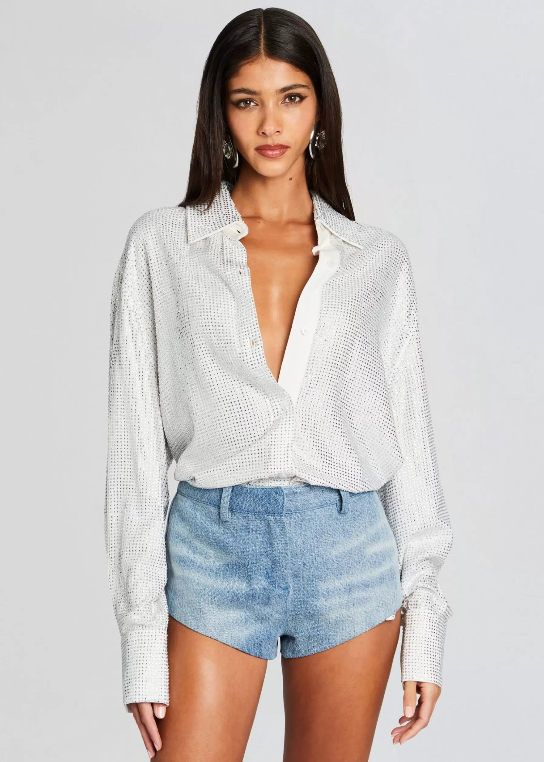 Retrofete Maddox Embellished Shirt White/Silver Sale