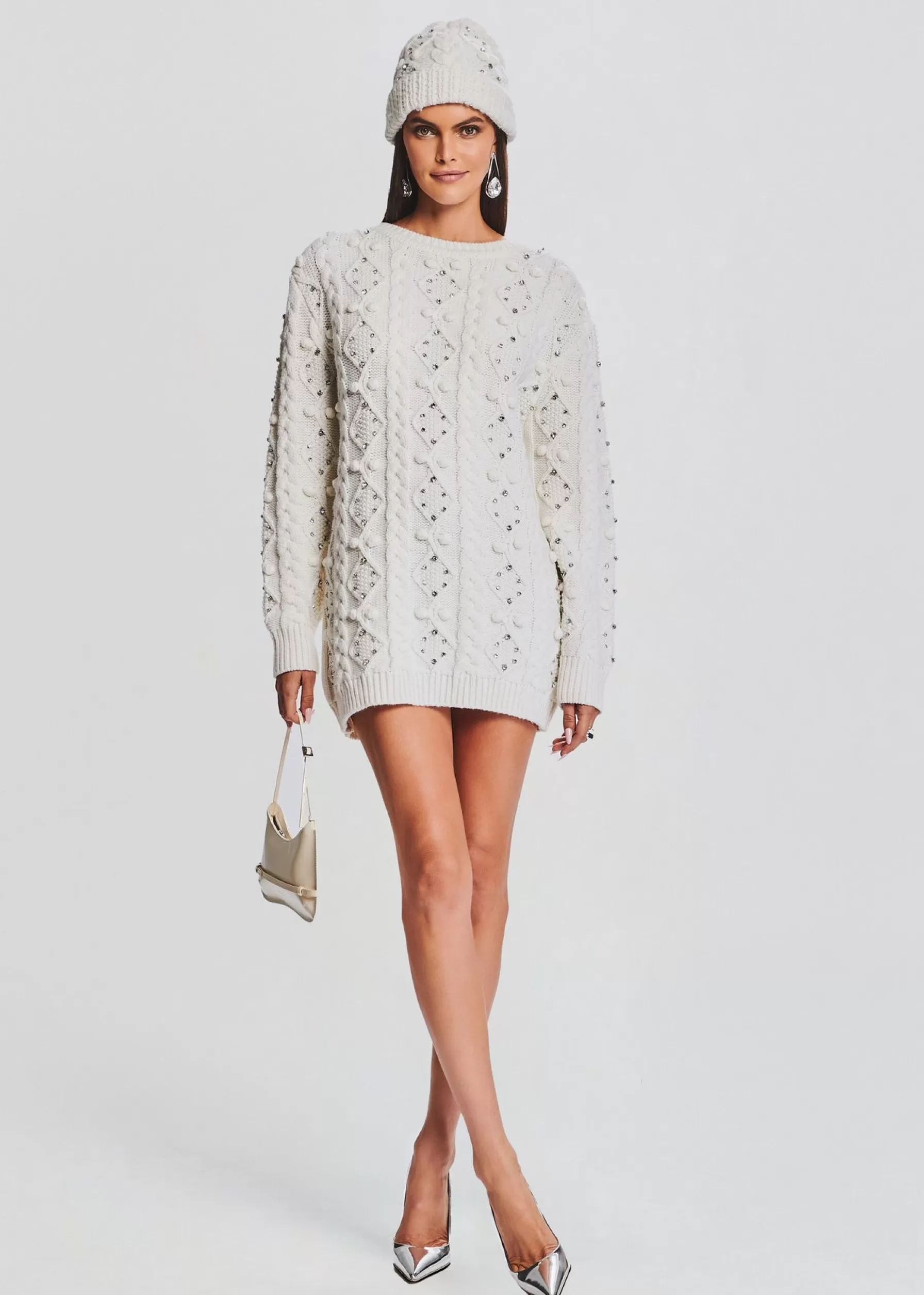 Retrofete Maple Embellished Sweater Dress Ivory Fashion