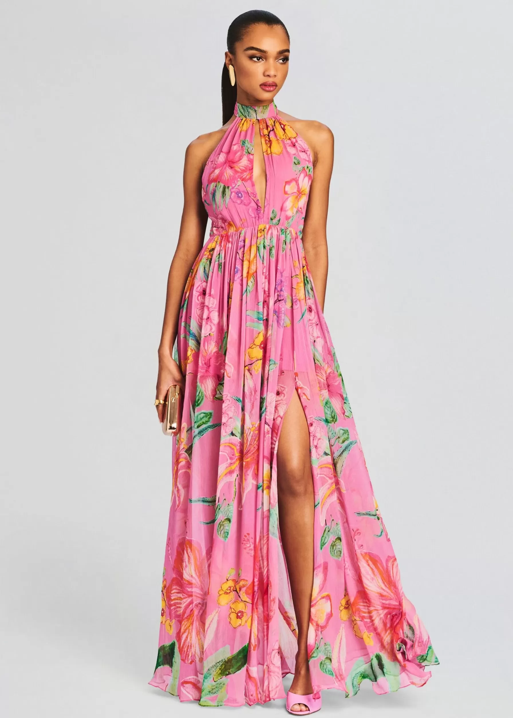 Retrofete Megan Long Dress Pink Floral Best Sale