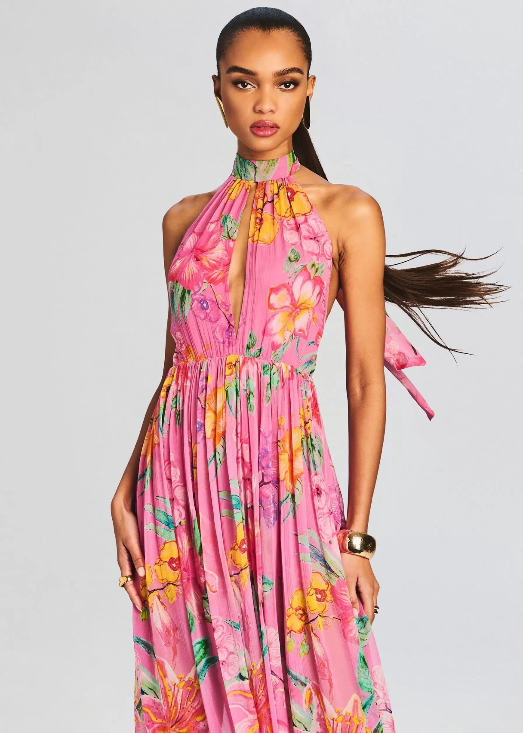 Retrofete Megan Long Dress Pink Floral Best Sale