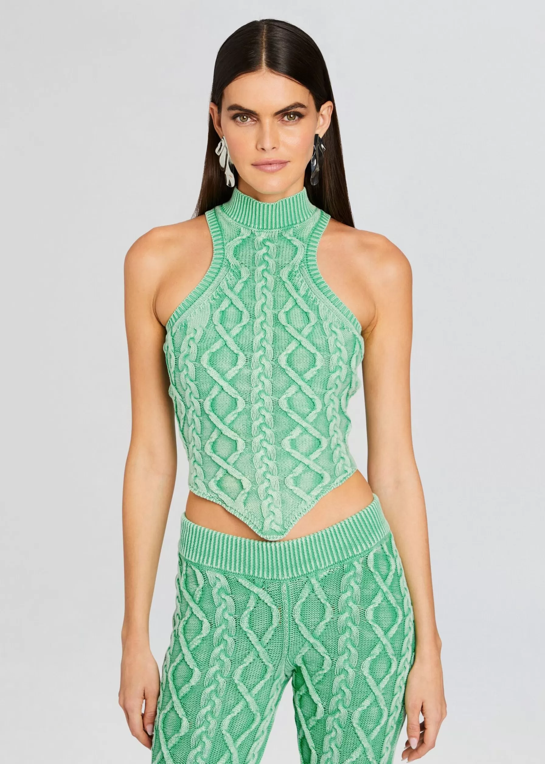 Retrofete Mollie Cable Knit Top Pistachio New