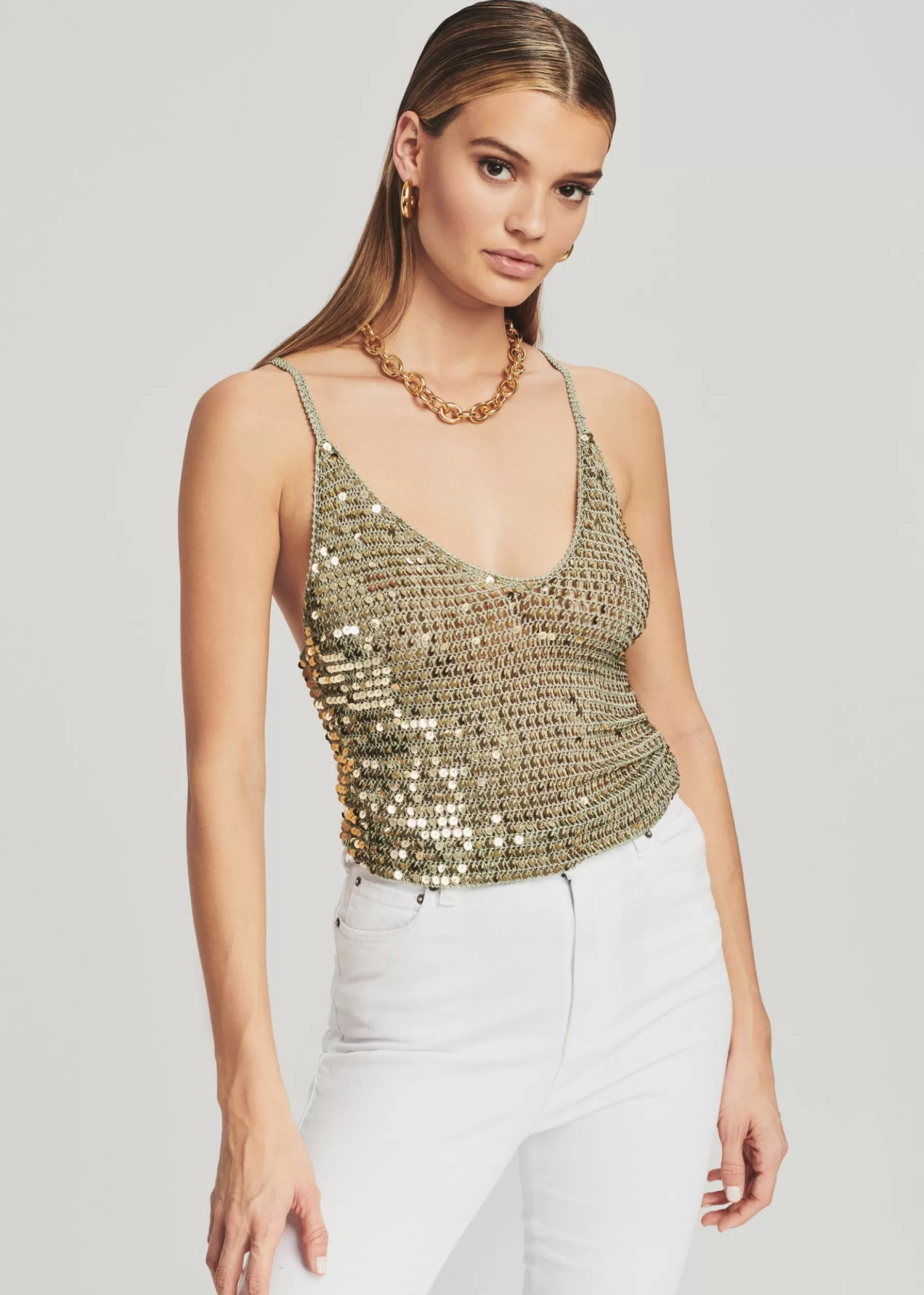 Retrofete Molly Sequin Crochet Top Sage Cheap