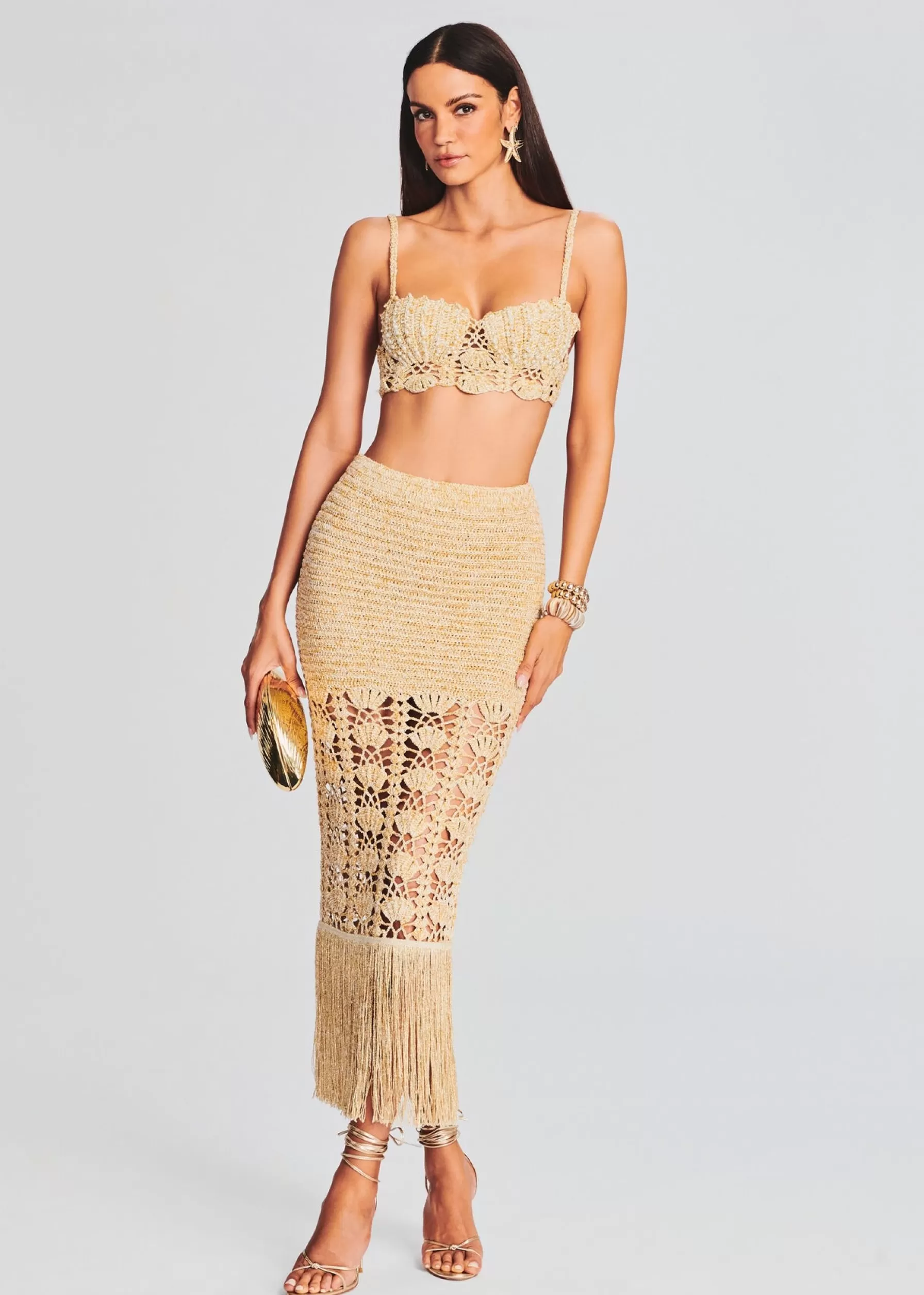 Retrofete Naida Crochet Skirt Gold Discount