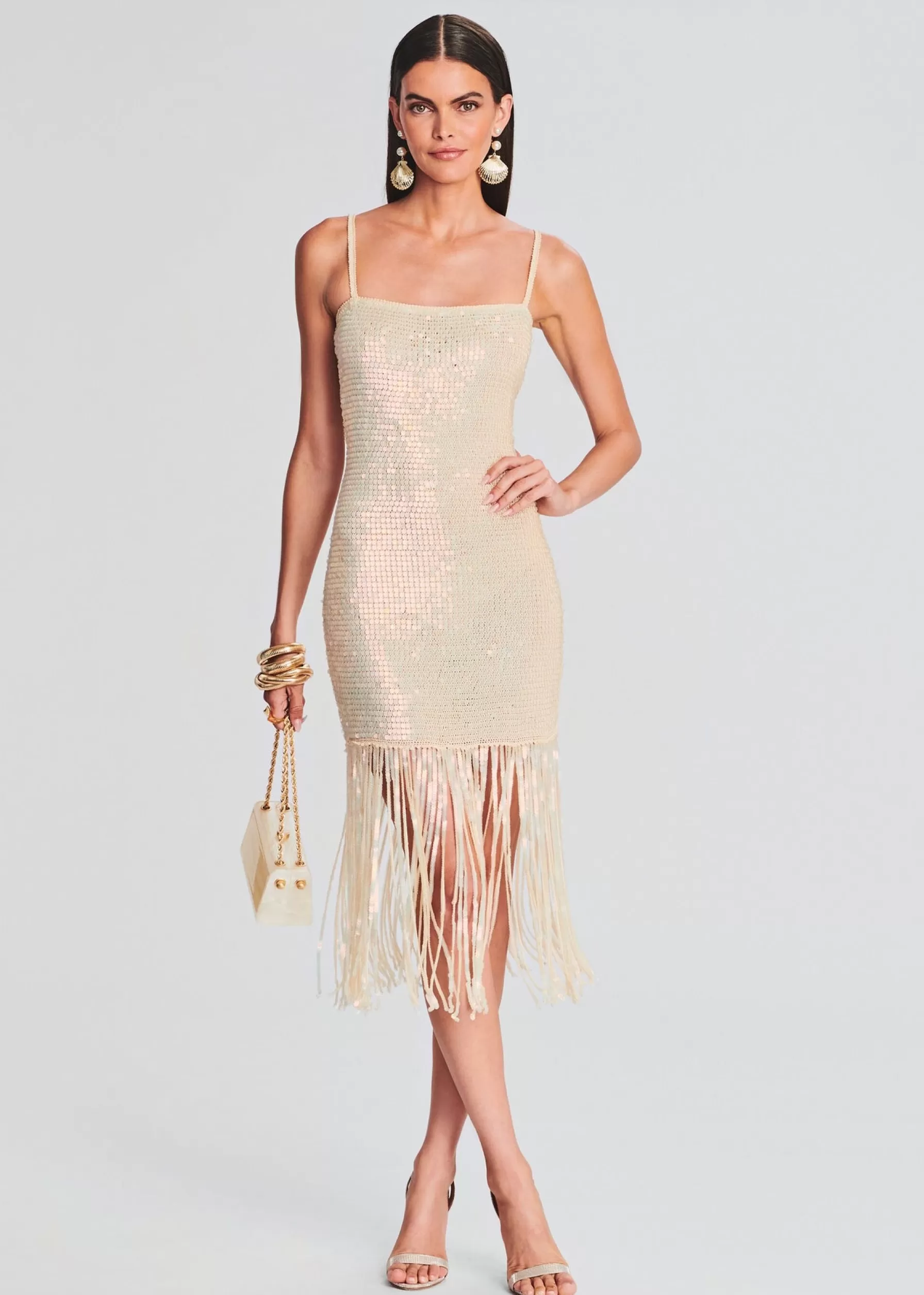 Retrofete Nalu Sequin Crochet Dress Iridescent Ivory Best Sale