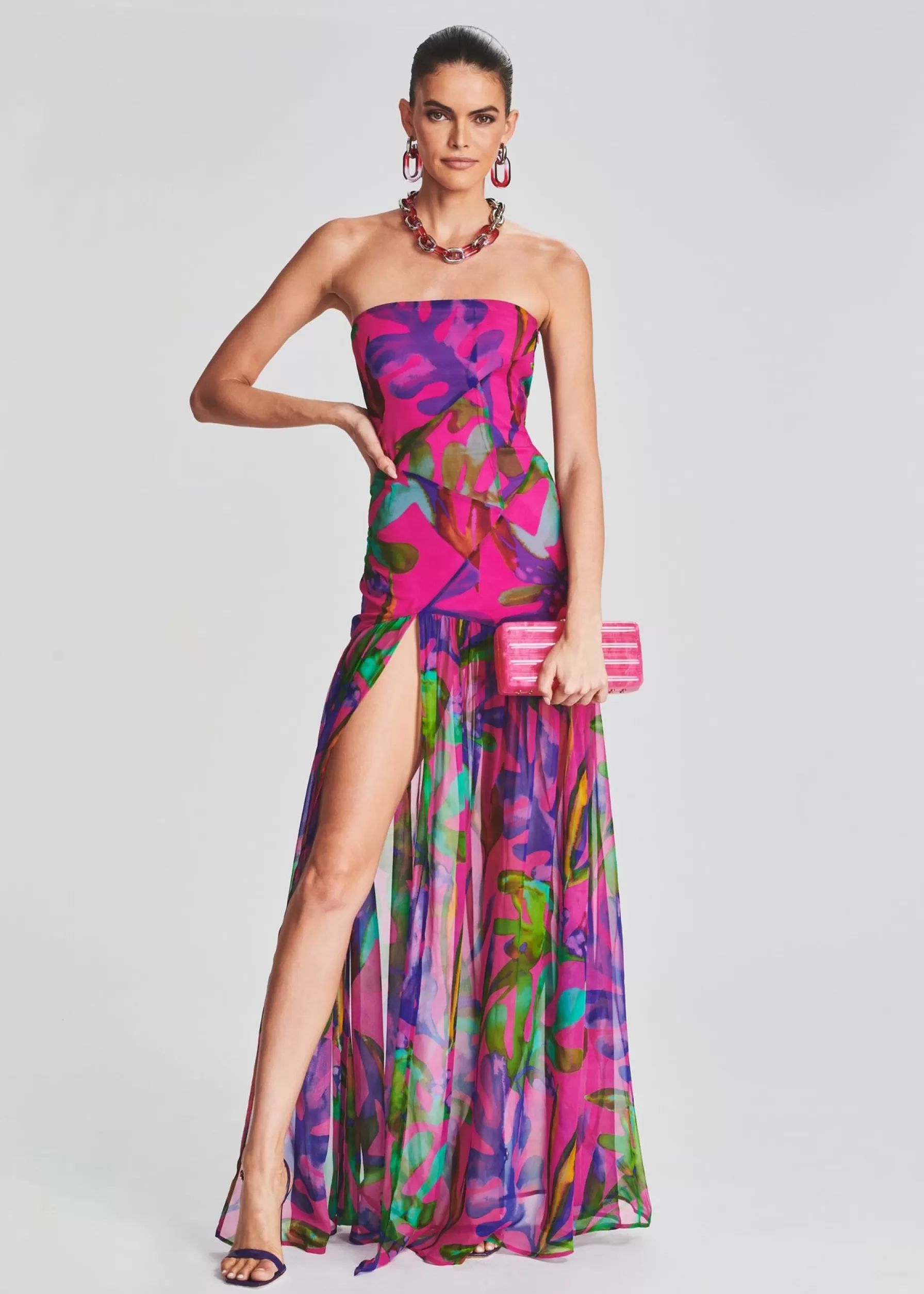 Retrofete Nicole Silk Chiffon Dress Tropical Leaf Online