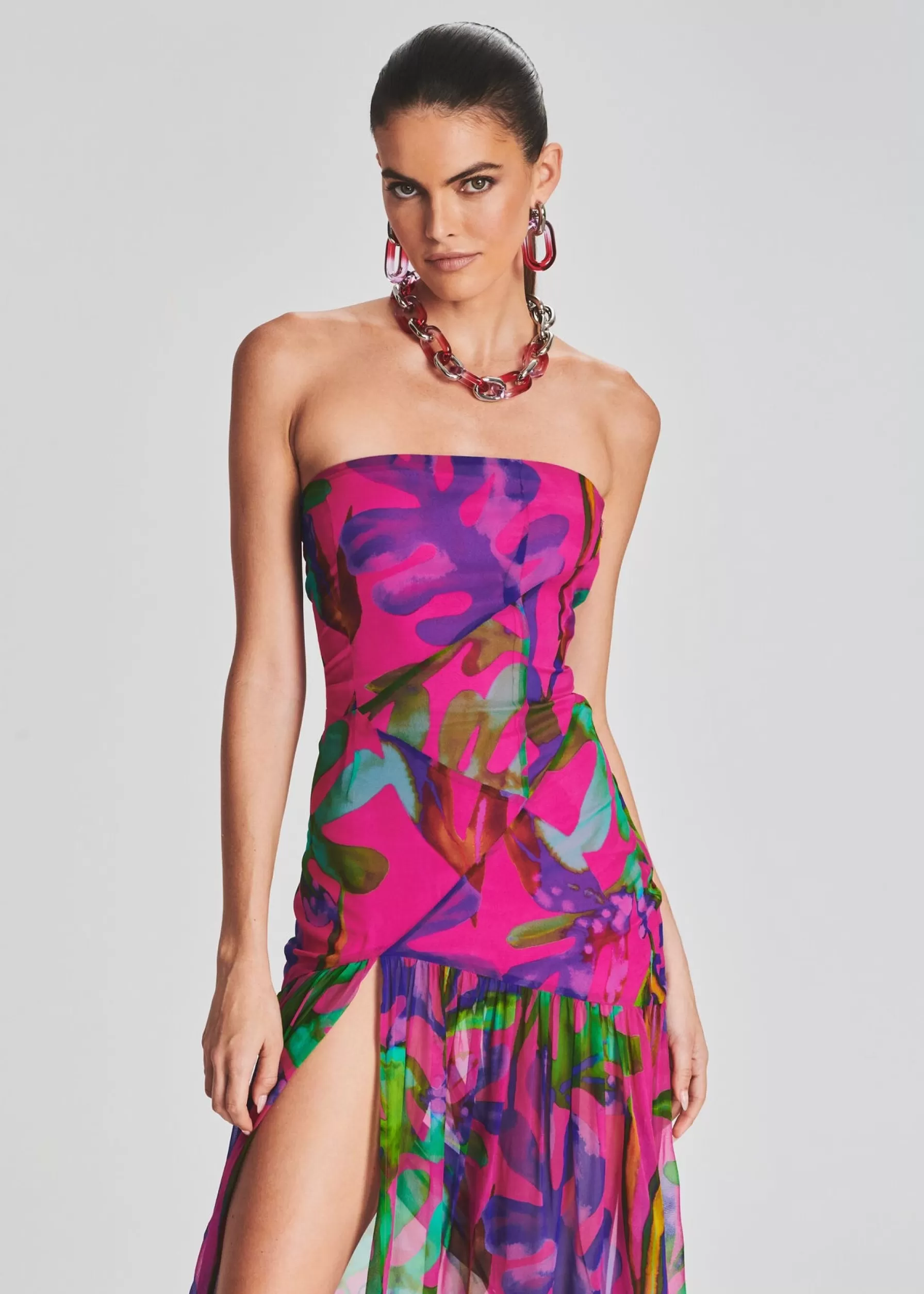 Retrofete Nicole Silk Chiffon Dress Tropical Leaf Online