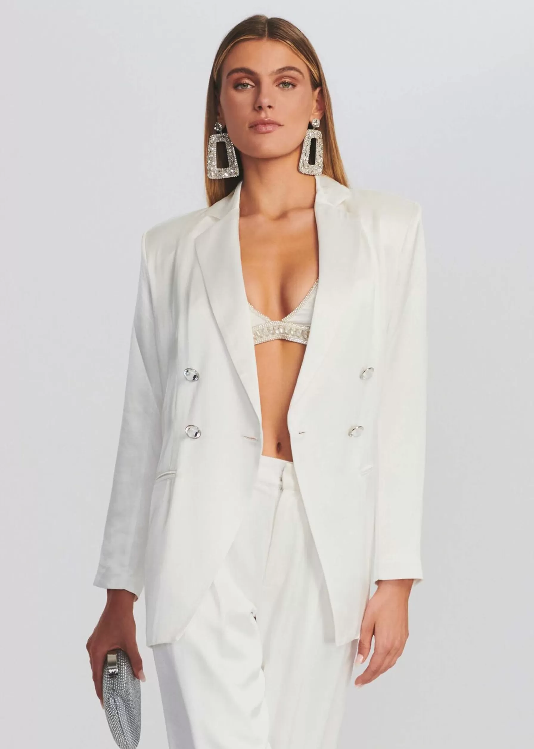 Retrofete Pandora Blazer White W/ Crystal Button Fashion