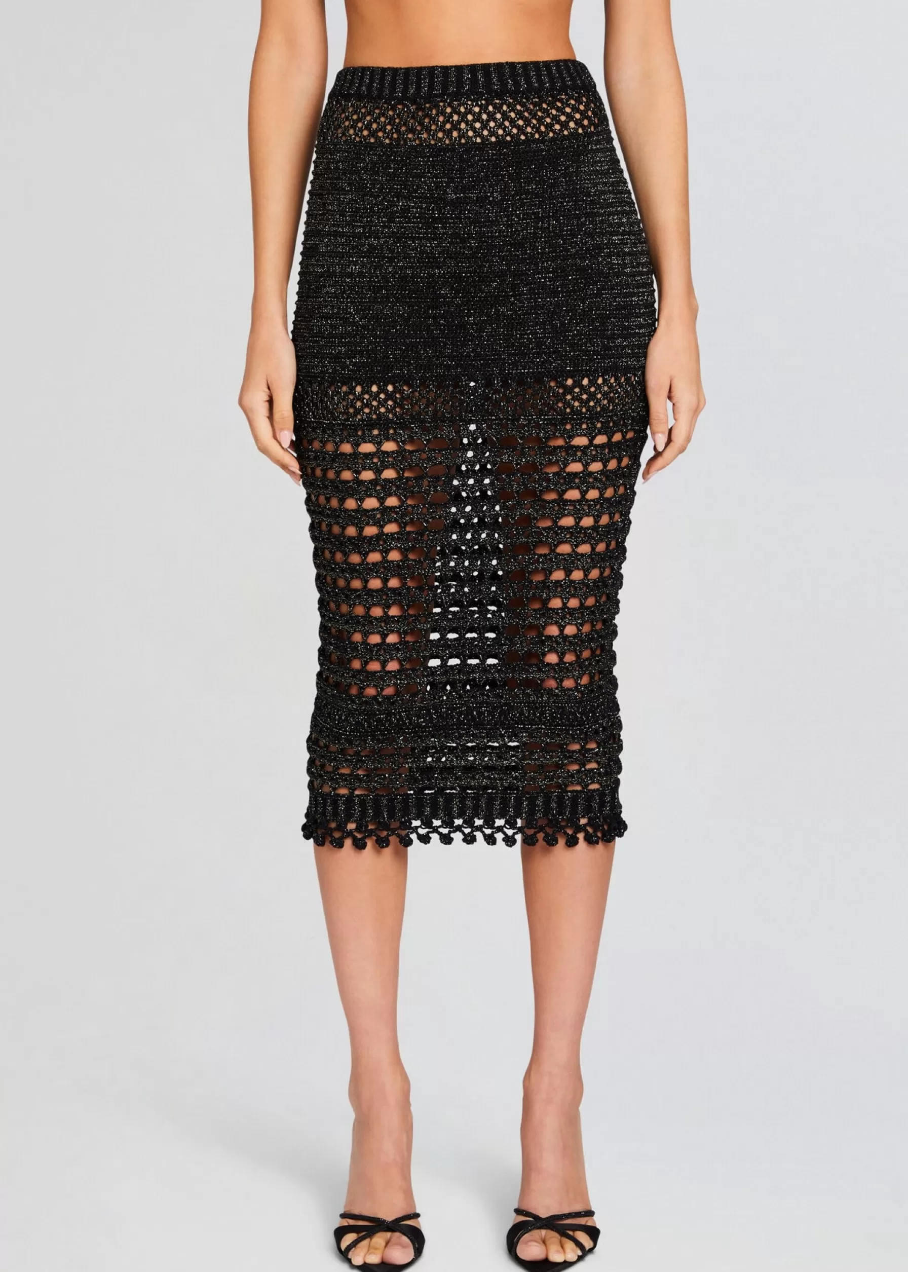 Retrofete Raya Knit Crochet Skirt Black/Gold New