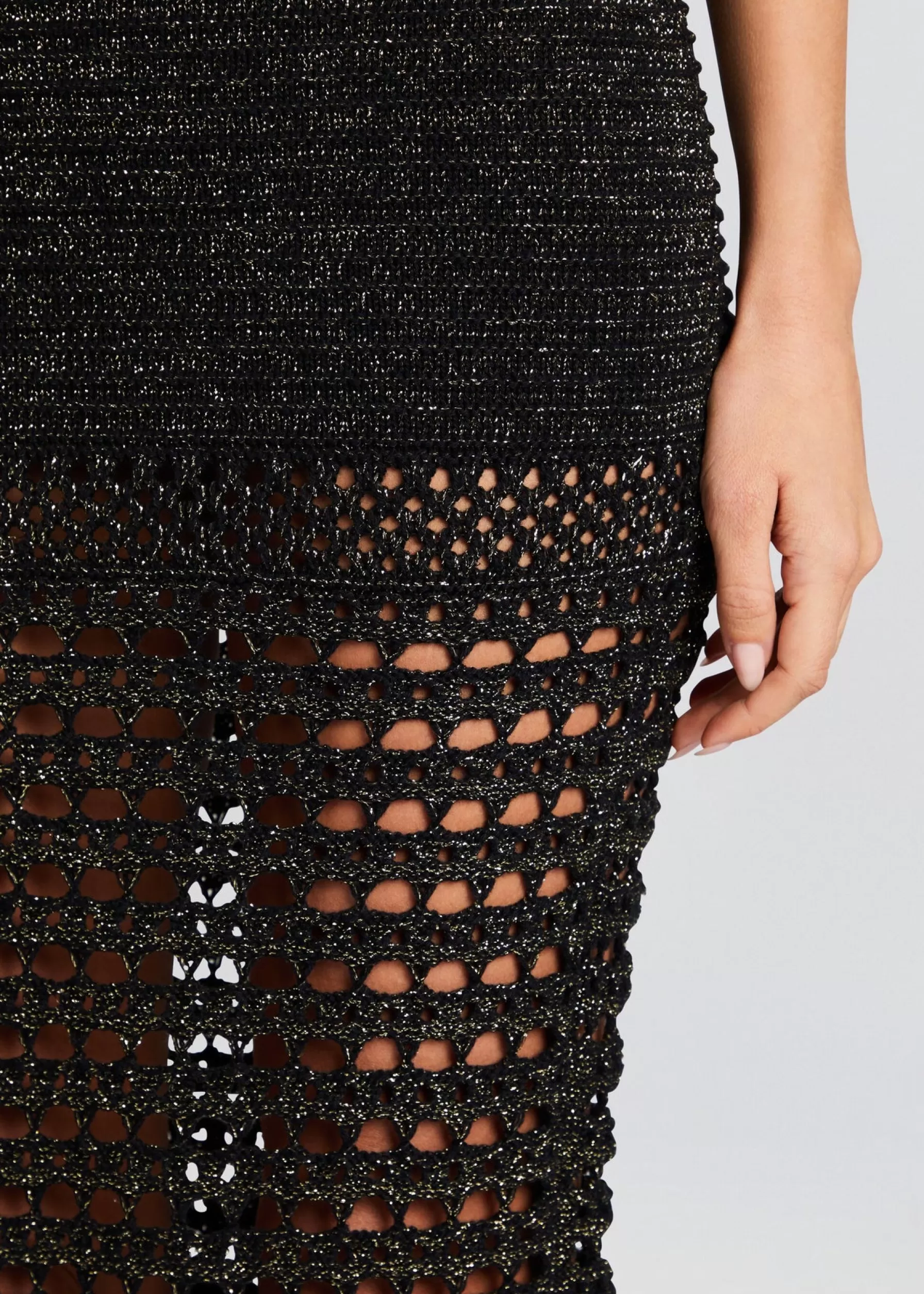 Retrofete Raya Knit Crochet Skirt Black/Gold New