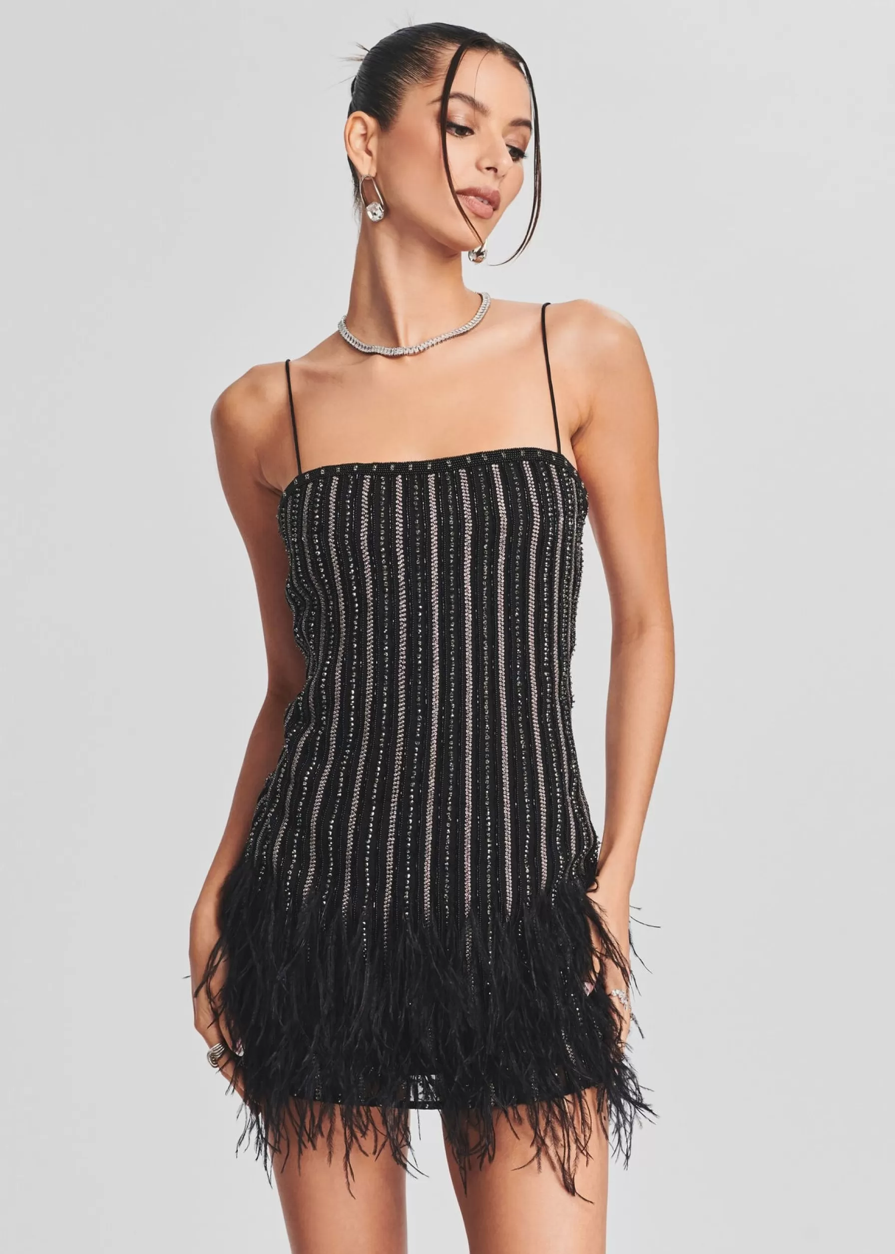 Retrofete Rubina Sequin Feather Dress Black/Silver Shop