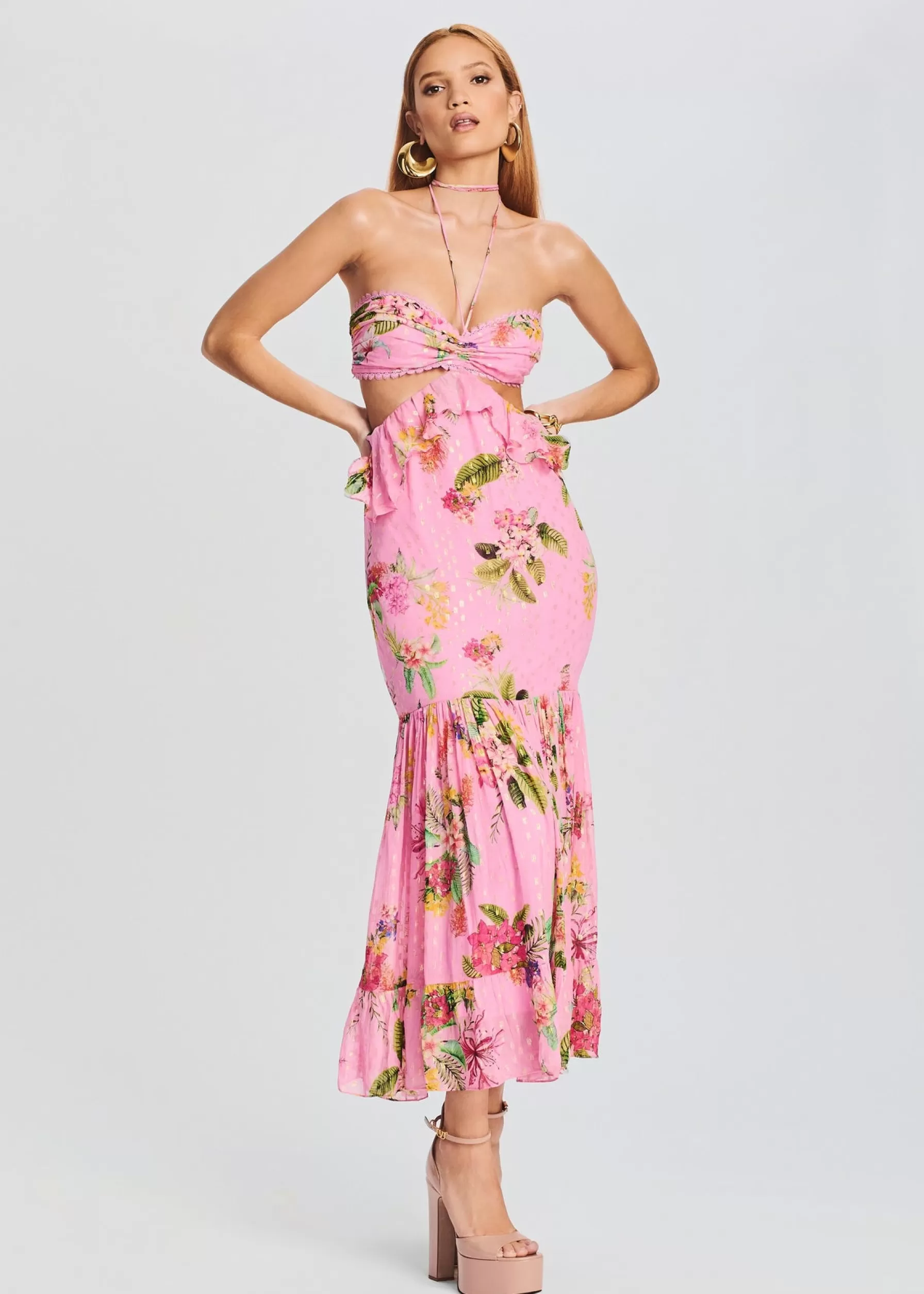 Retrofete Rue Long Dress Colorful Floral Candy Pink Fashion