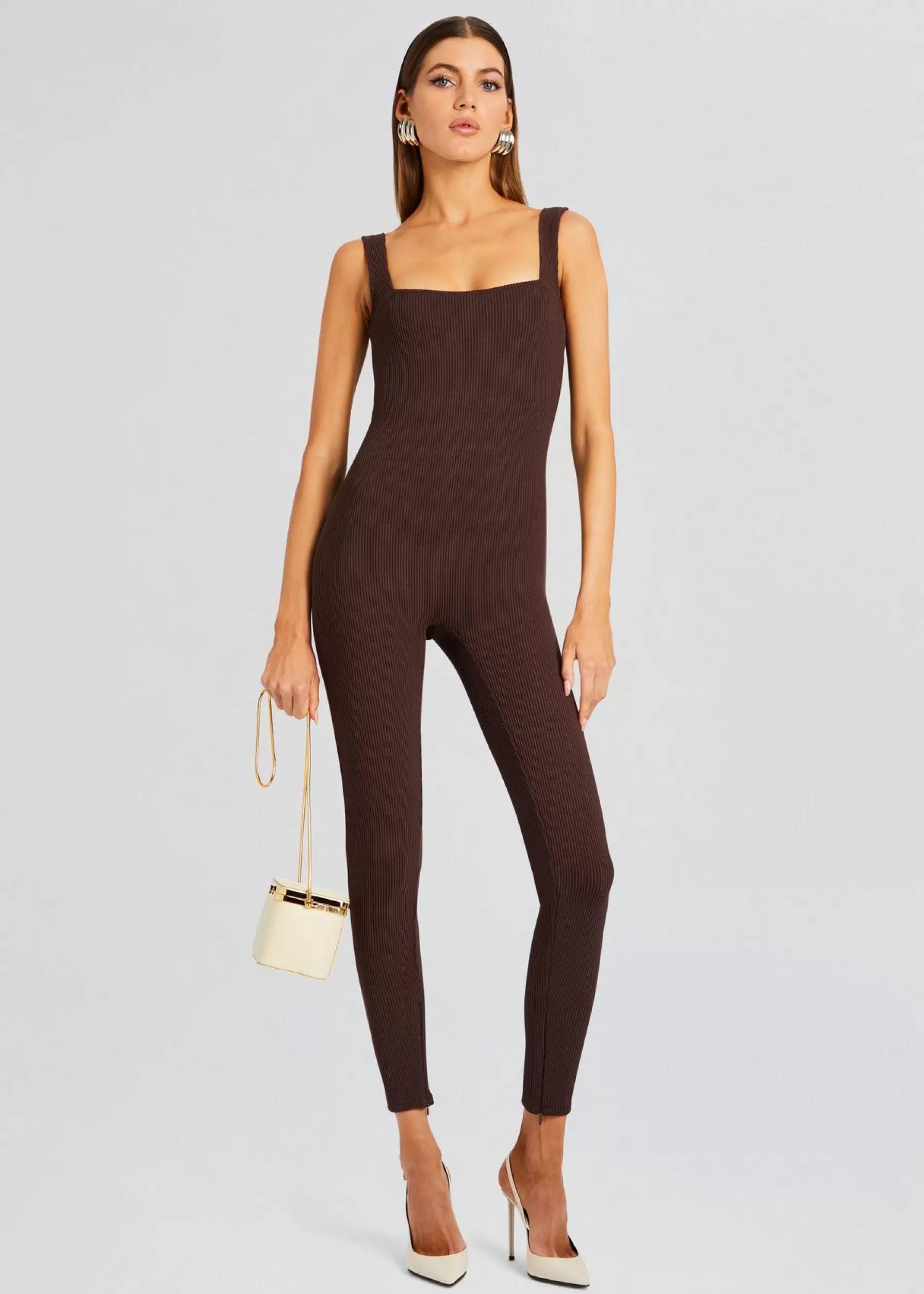 Retrofete Sabrina Sleeveless Enviro Rib Catsuit Brown Outlet