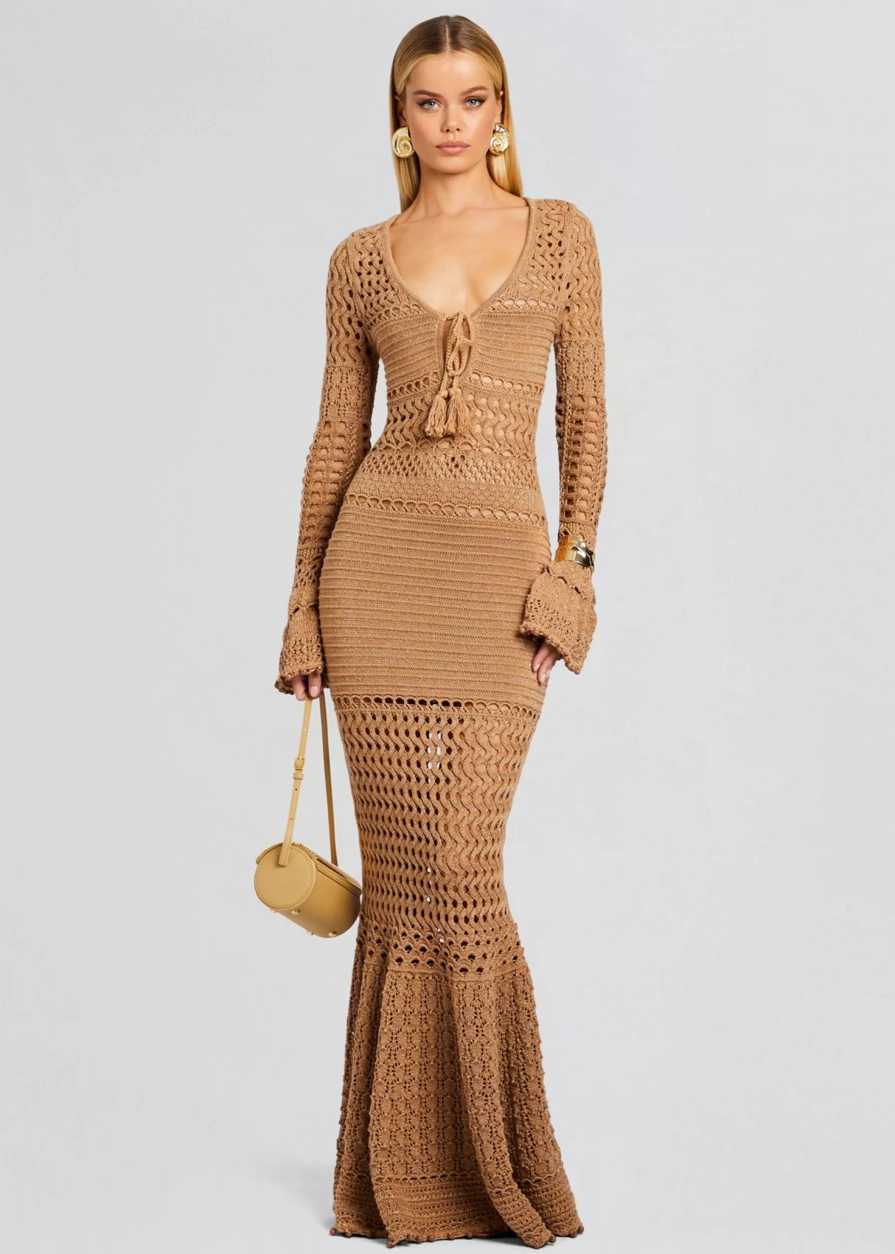 Retrofete Sereno Knit Crochet Dress Metallic Nude Bronze Online