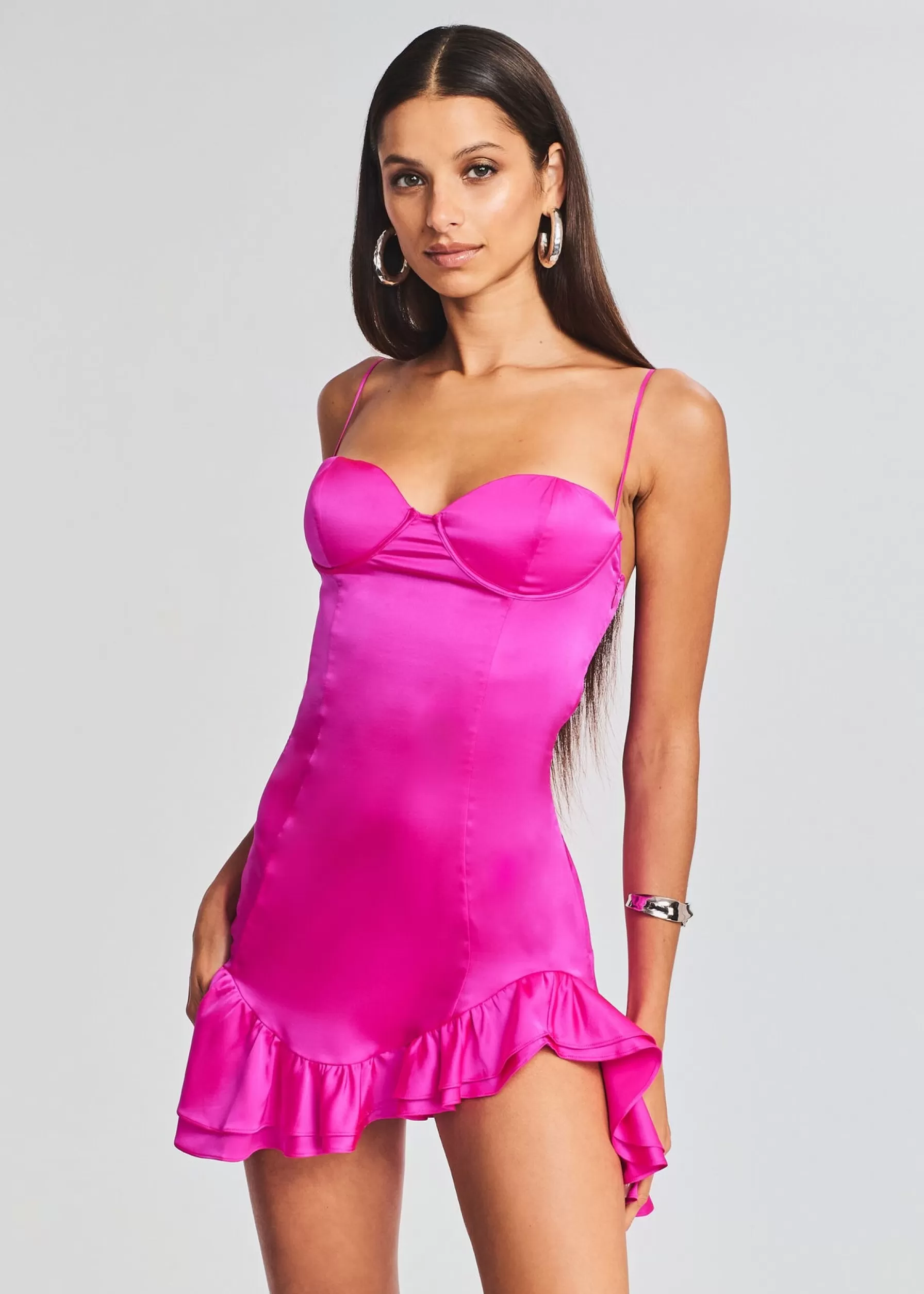 Retrofete Silvana Silk Dress Neon Pink Clearance